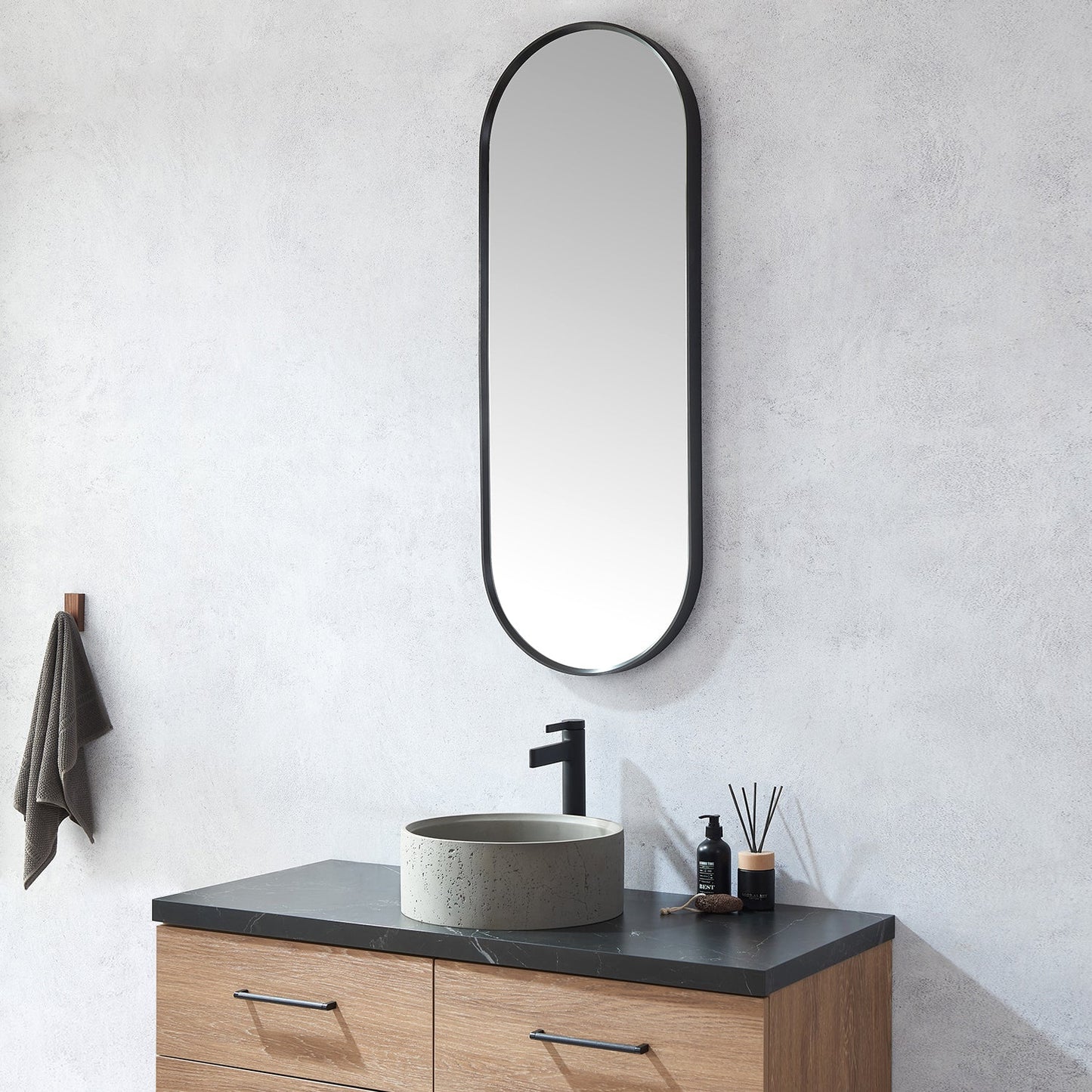Luarca 18 in. W x 48 in. H Oval Metal Wall Mirror in Brushed Black