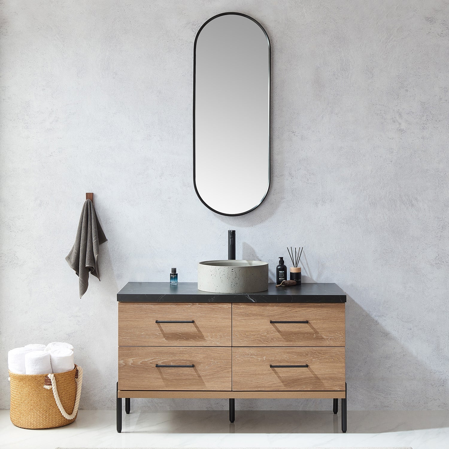 Luarca 18 in. W x 48 in. H Oval Metal Wall Mirror in Brushed Black