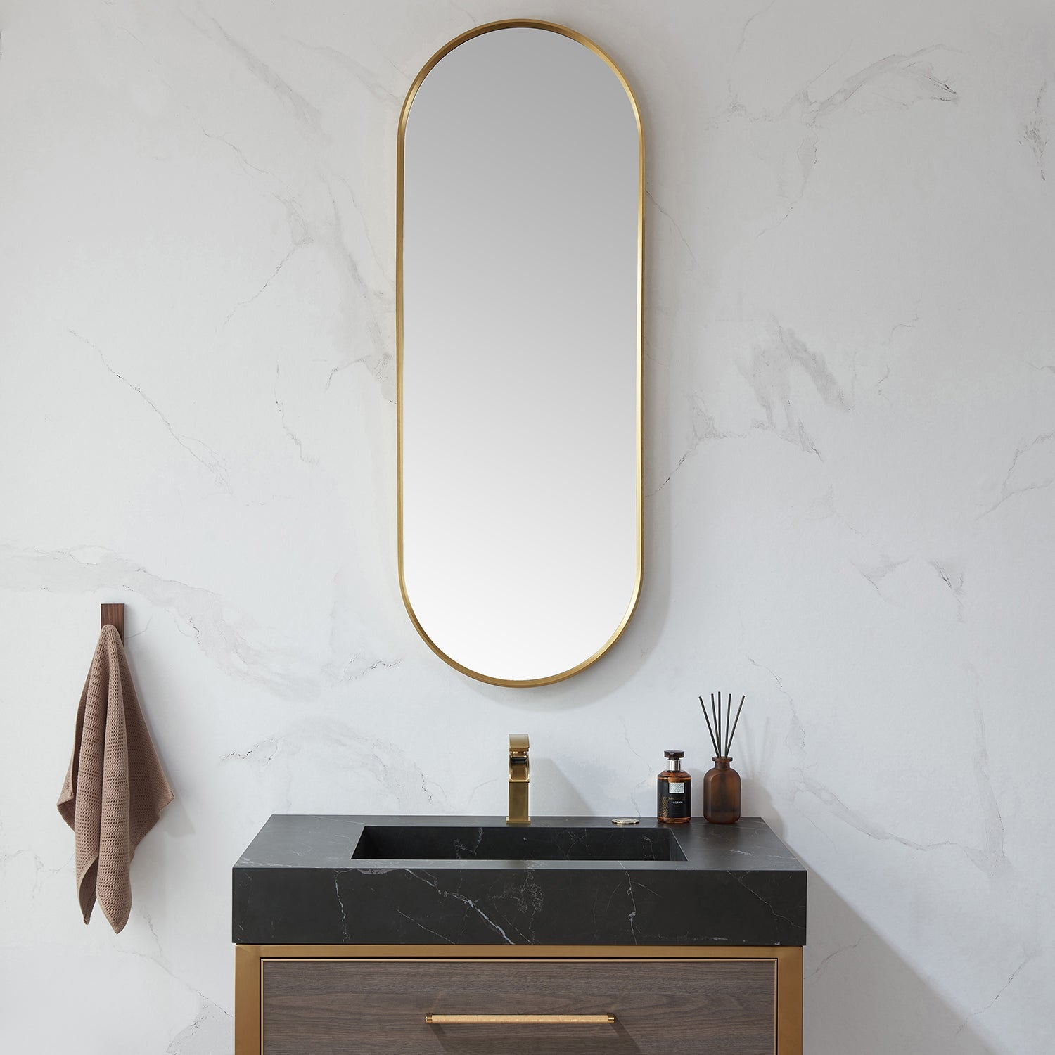 Luarca 18 in. W x 48 in. H Oval Metal Wall Mirror in Brushed Gold