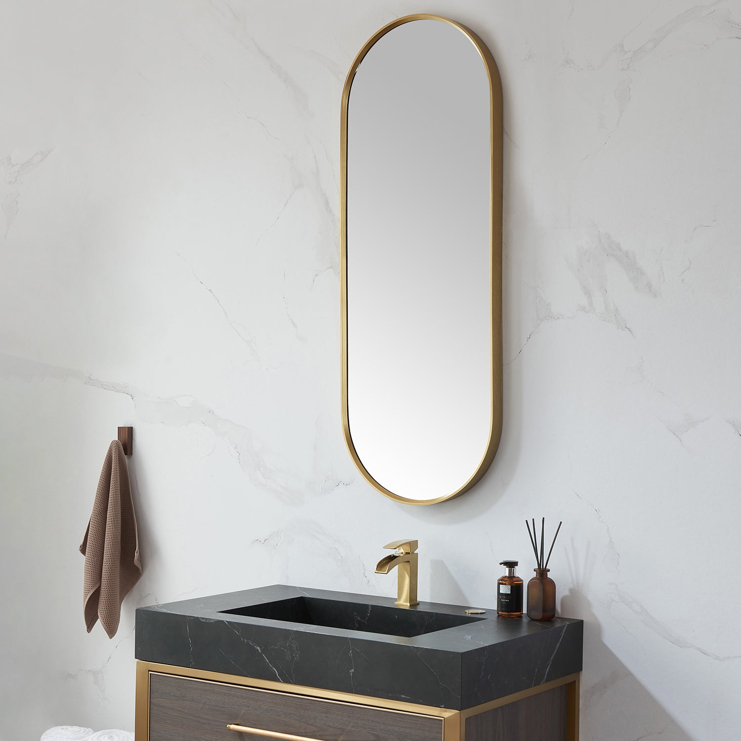 Luarca 18 in. W x 48 in. H Oval Metal Wall Mirror in Brushed Gold