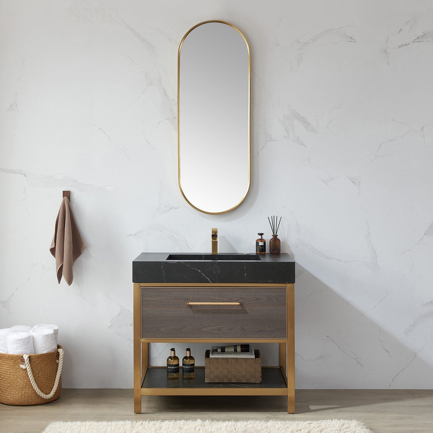Luarca 18 in. W x 48 in. H Oval Metal Wall Mirror in Brushed Gold