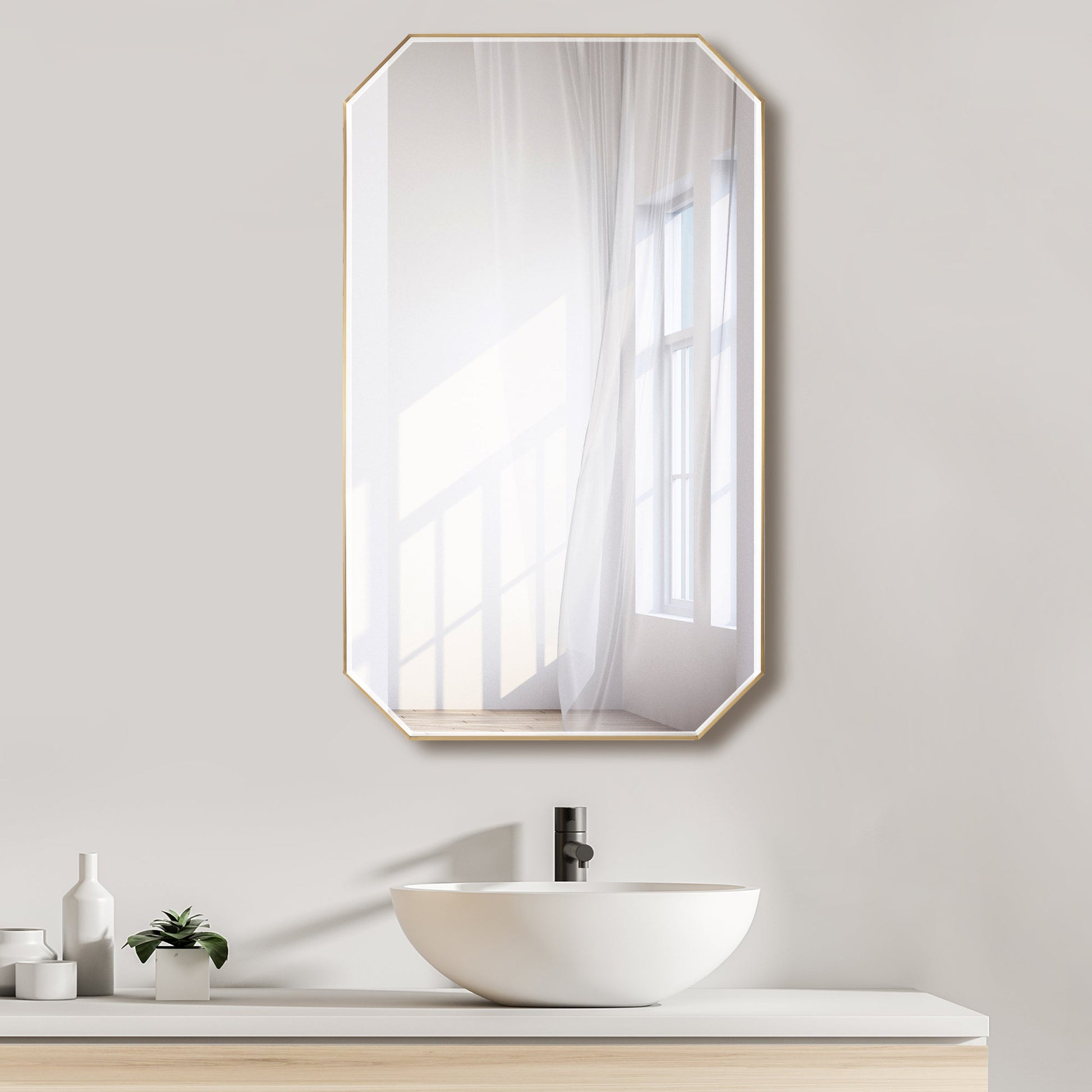 Sabadell 24 in. W x 40 in. H Octagon Metal Wall Mirror