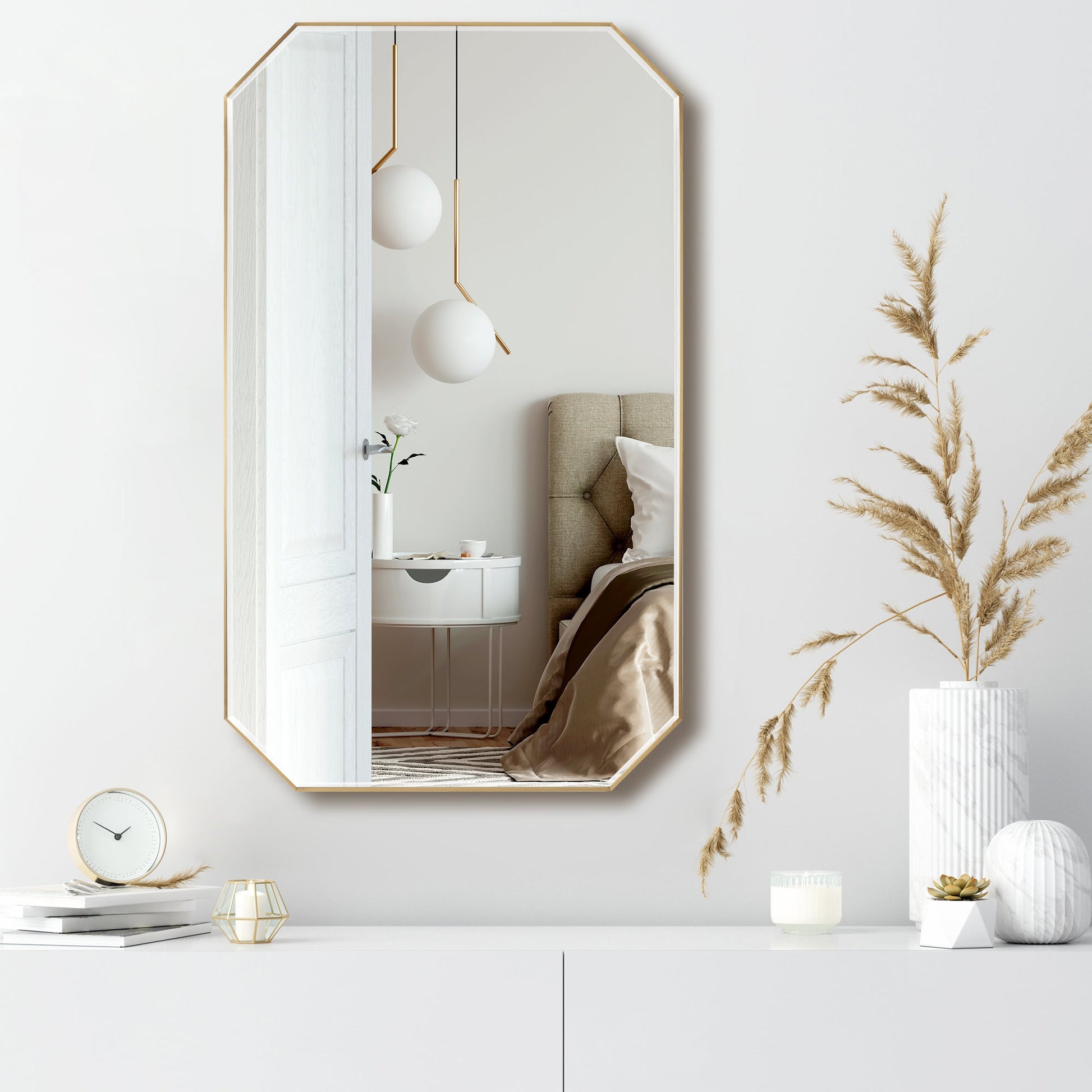 Sabadell 24 in. W x 40 in. H Octagon Metal Wall Mirror
