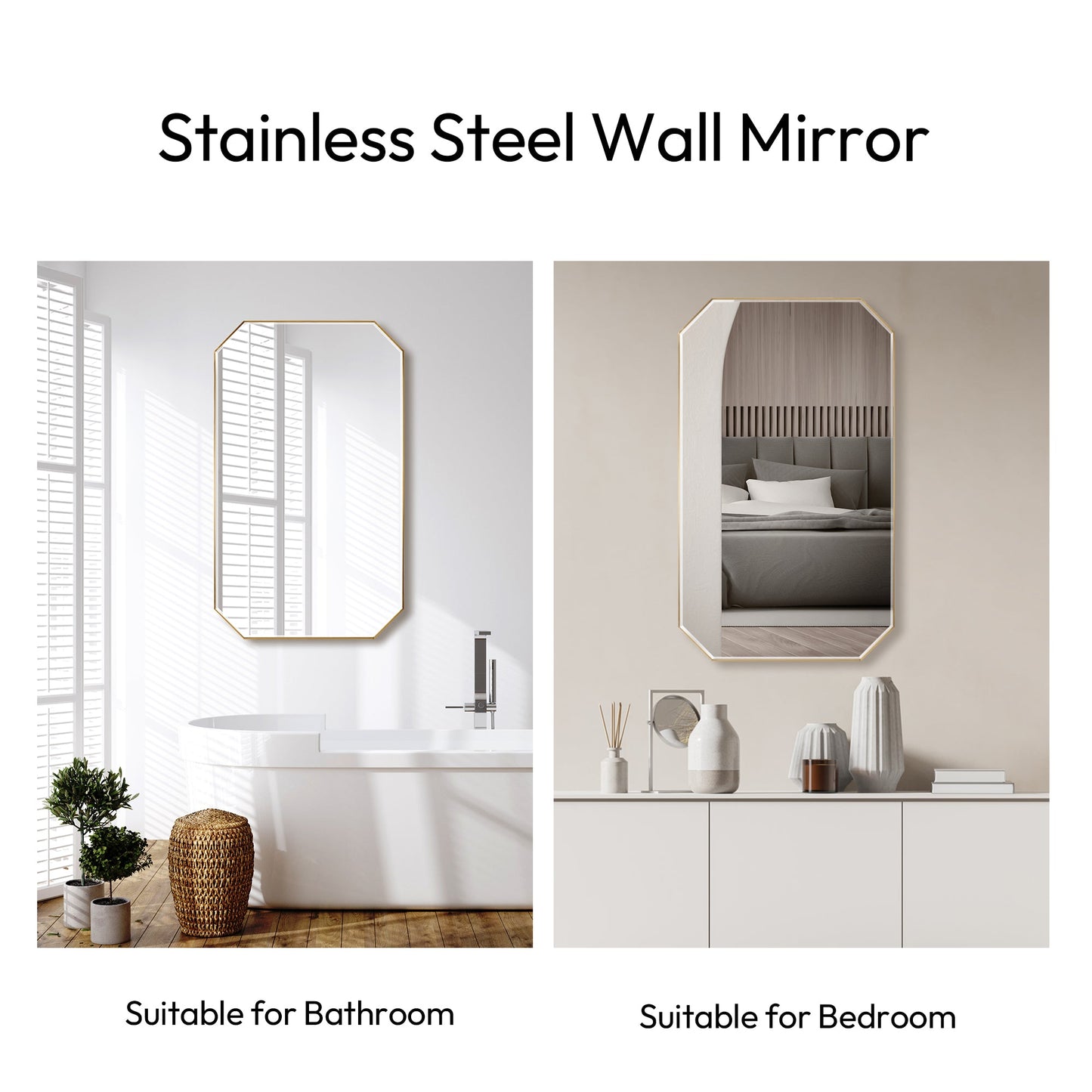 Sabadell 24 in. W x 40 in. H Octagon Metal Wall Mirror