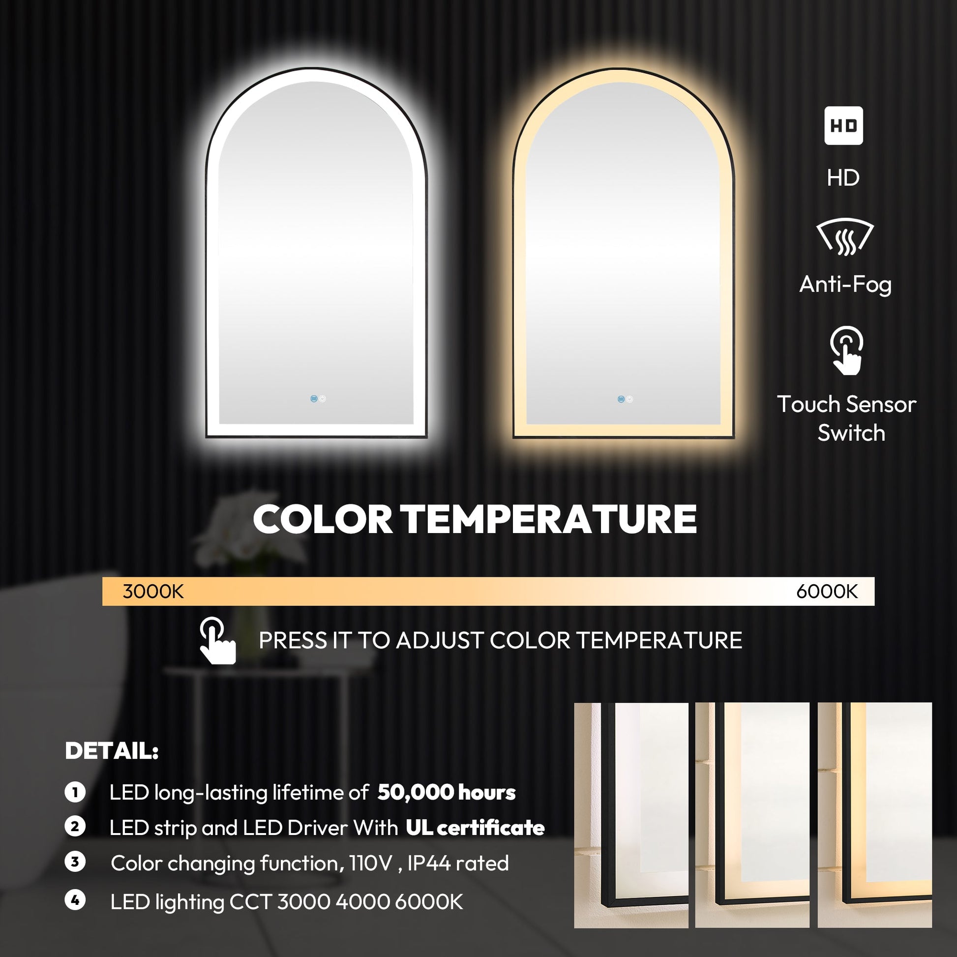 Estartit 24 in. W x 40 in. H Oval Metal Wall Mirror