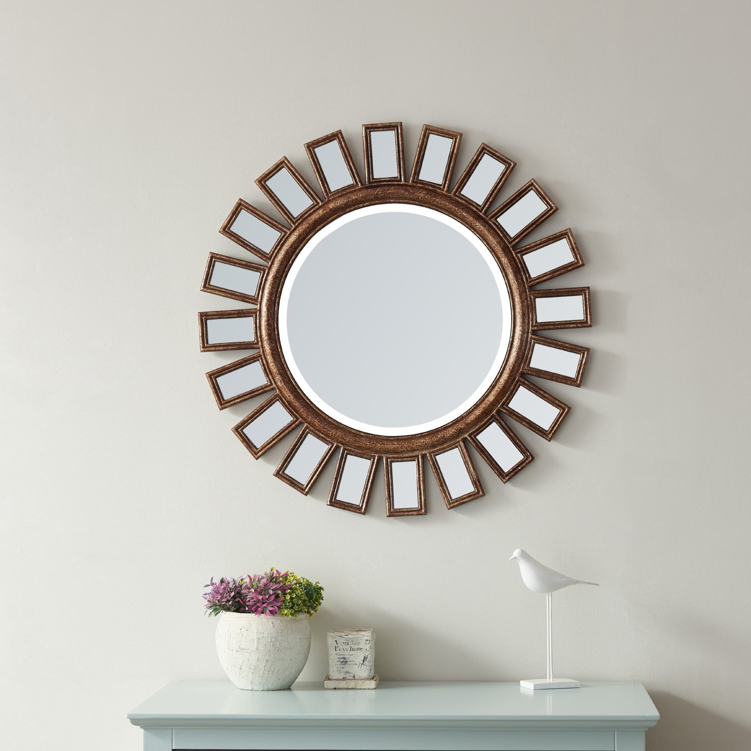 Vinnova Avellino 30" Circle Bathroom/Vanity Antique Brass framed Wall Mirror