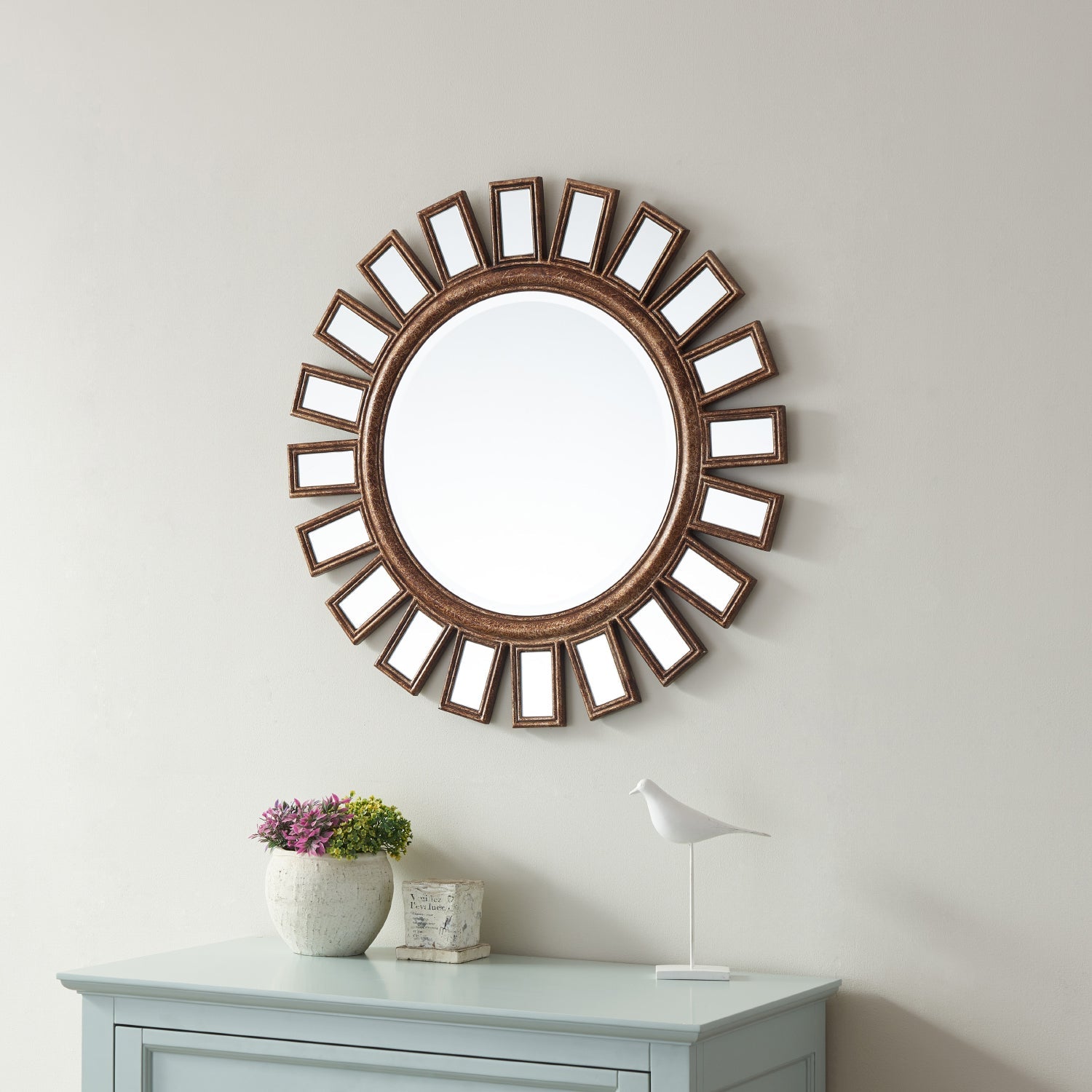 Vinnova Avellino 30" Circle Bathroom/Vanity Antique Brass framed Wall Mirror