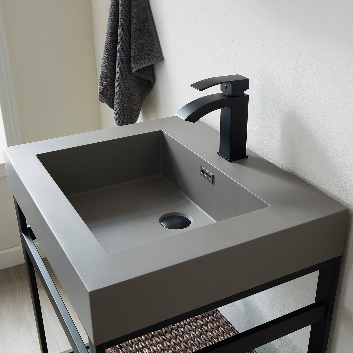 Ablitas Square Grey Finish Composite Granite Stone Vessel Bathroom Vanity Sink