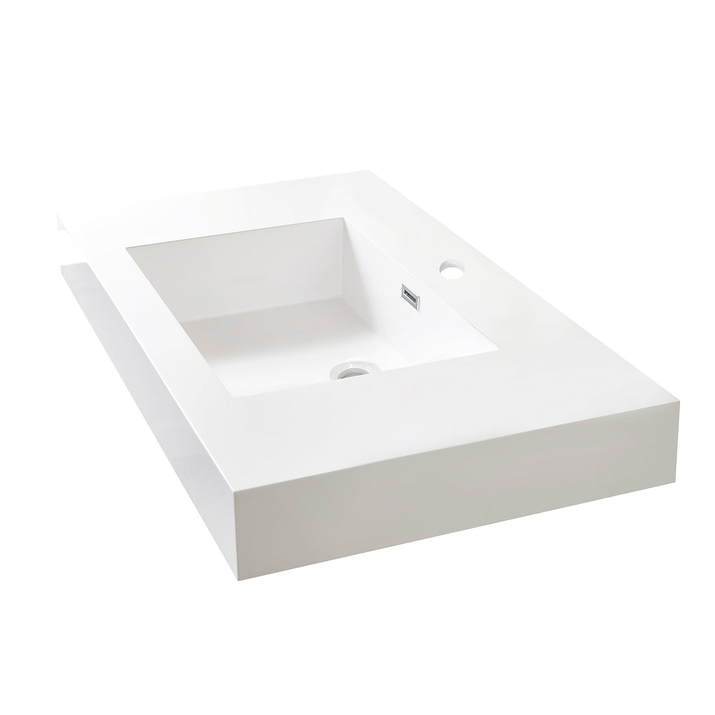 Ablitas Square White Finish Composite Granite Stone Vessel Bathroom Vanity Sink