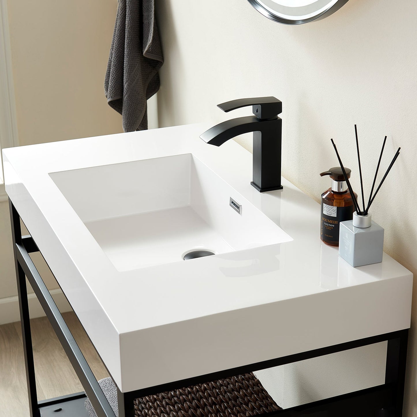 Ablitas Square White Finish Composite Granite Stone Vessel Bathroom Vanity Sink