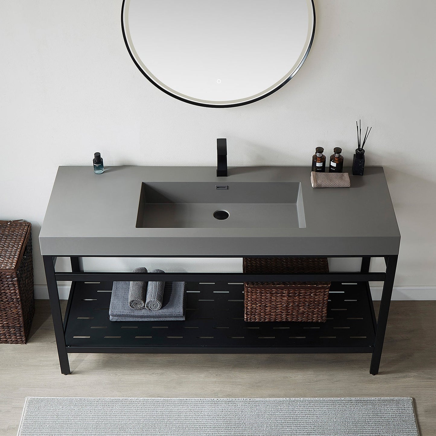 Ablitas Square Grey Finish Composite Granite Stone Vessel Bathroom Vanity Sink