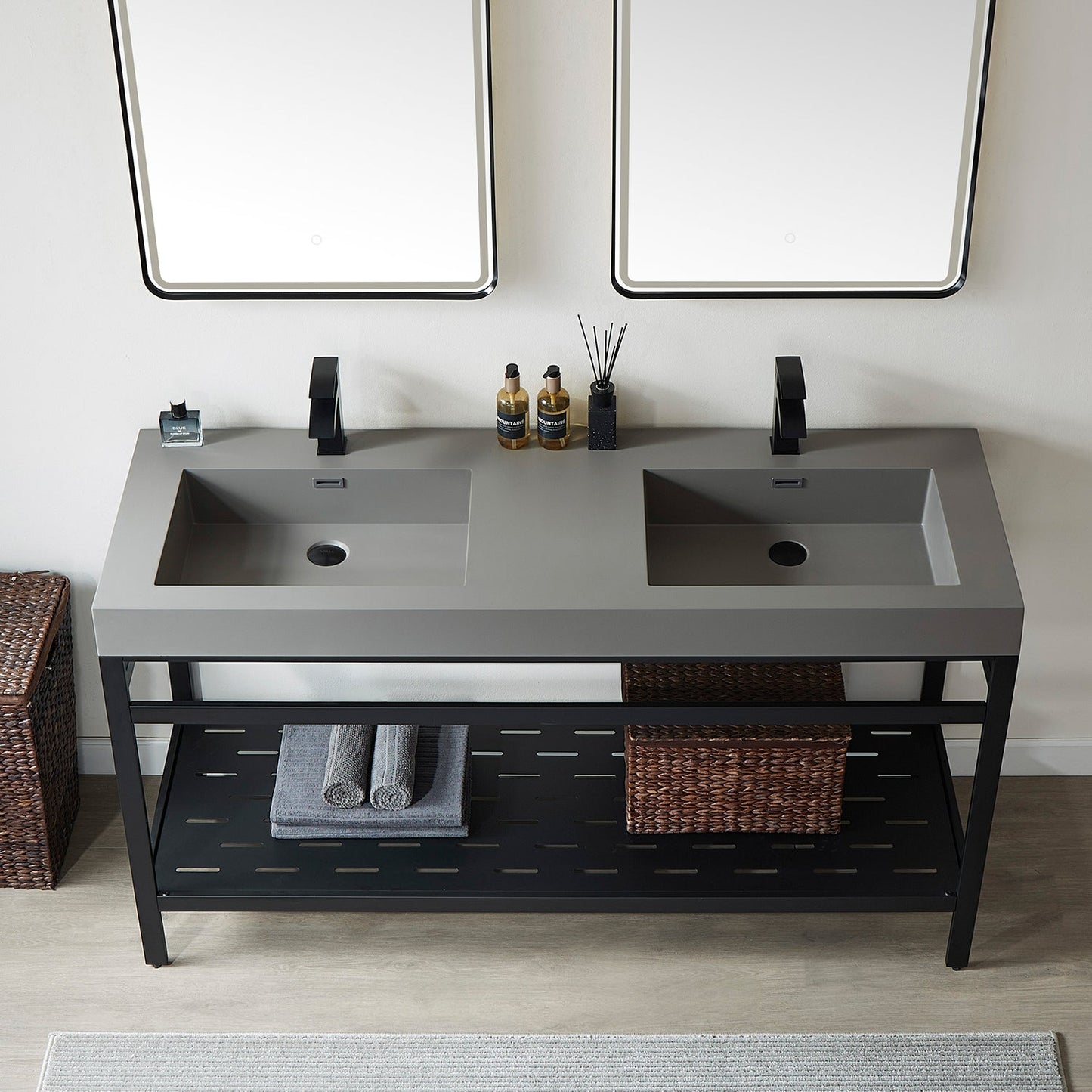 Ablitas Square Grey Finish Composite Granite Stone Vessel Bathroom Vanity Sink