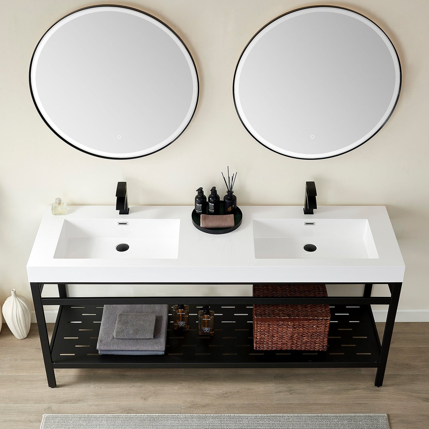 Ablitas Square White Finish Composite Granite Stone Vessel Bathroom Vanity Sink