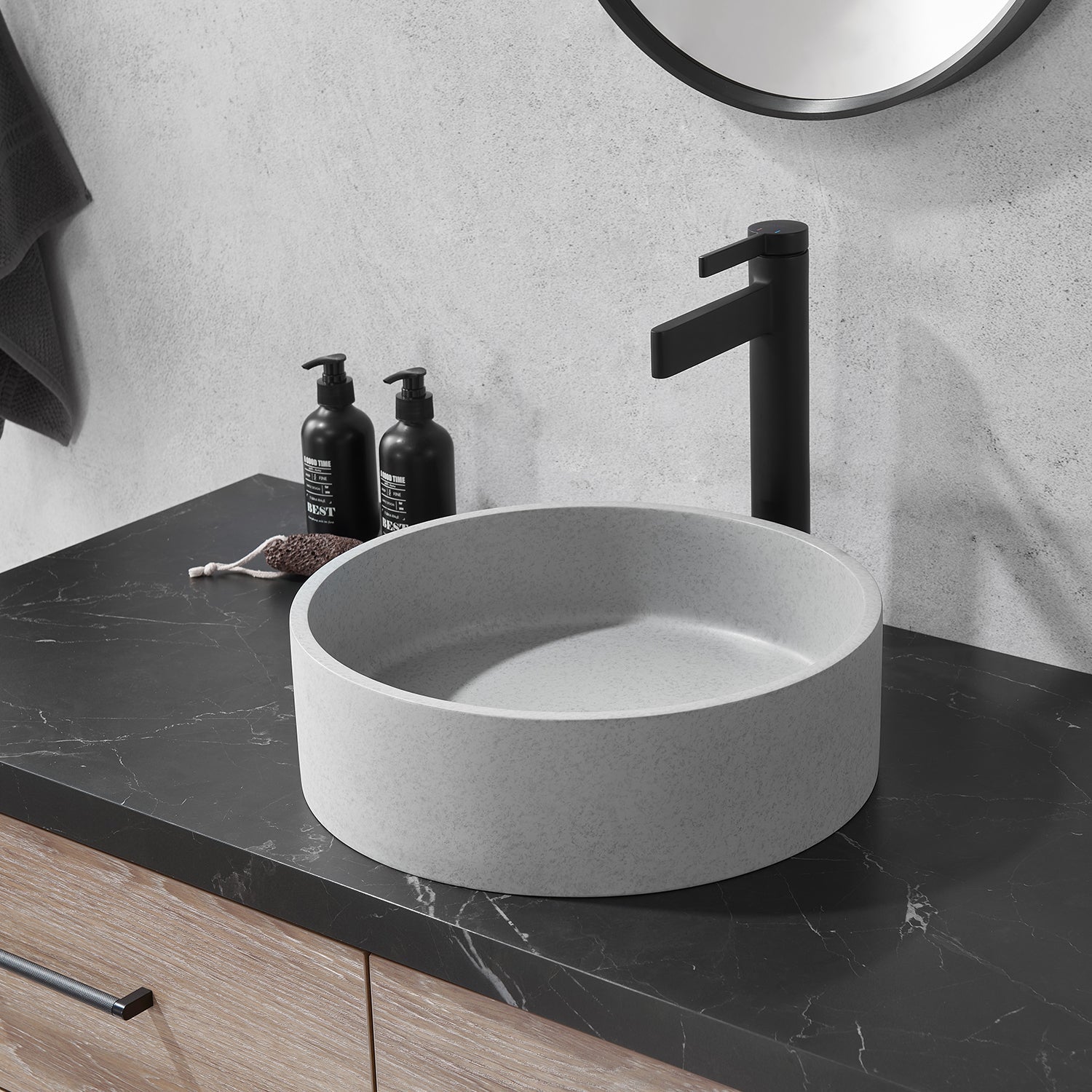 Moguer Grey Concrete Circular Vessel Bathroom Sink