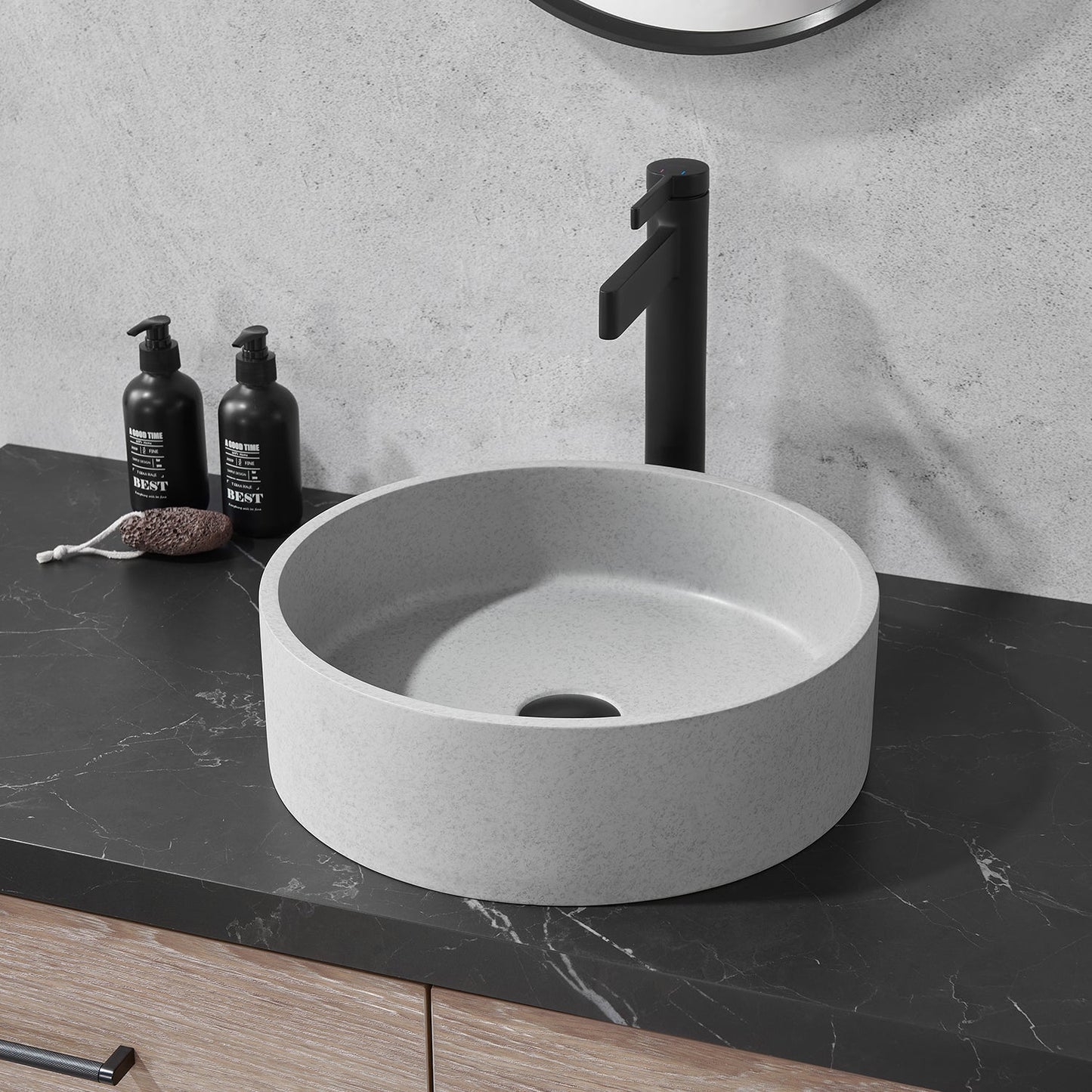 Moguer Grey Concrete Circular Vessel Bathroom Sink