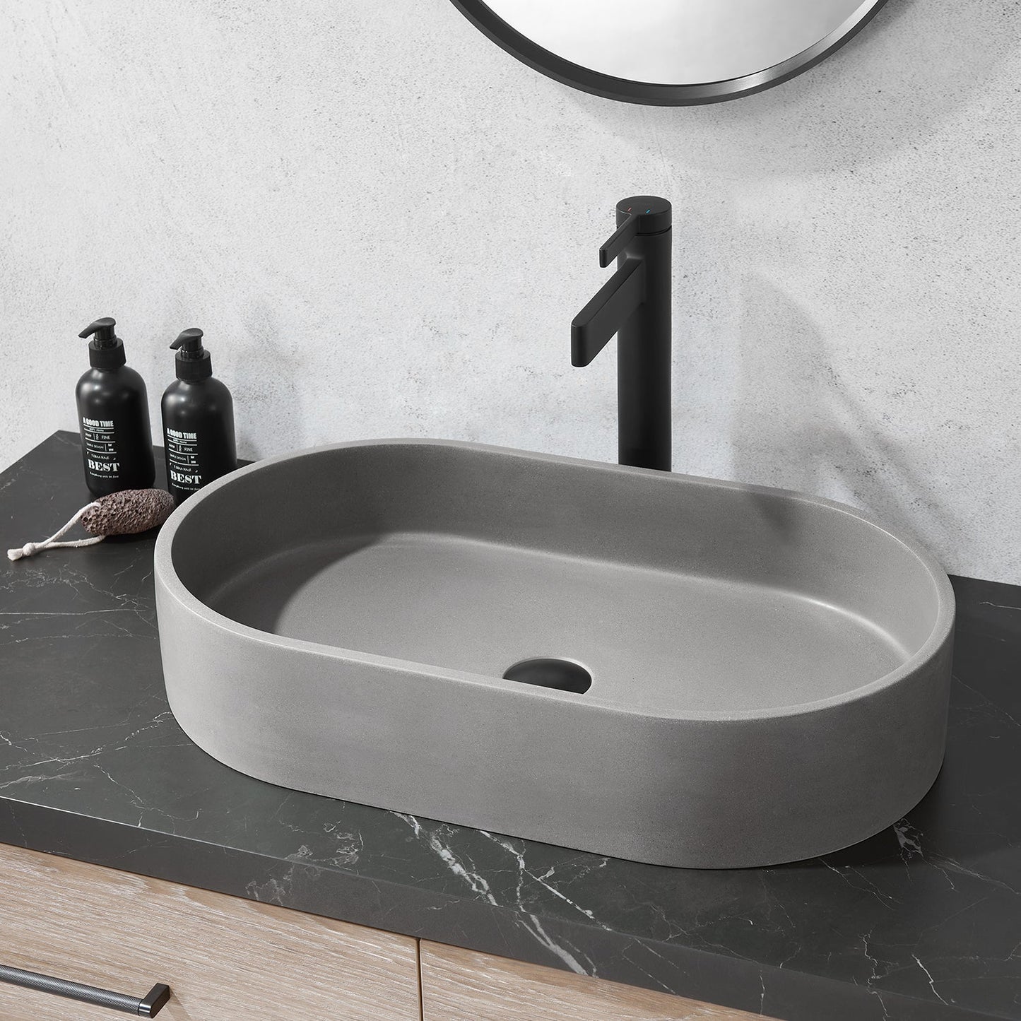 Eibar Grey Concrete Oval Vessel Bathroom Sink