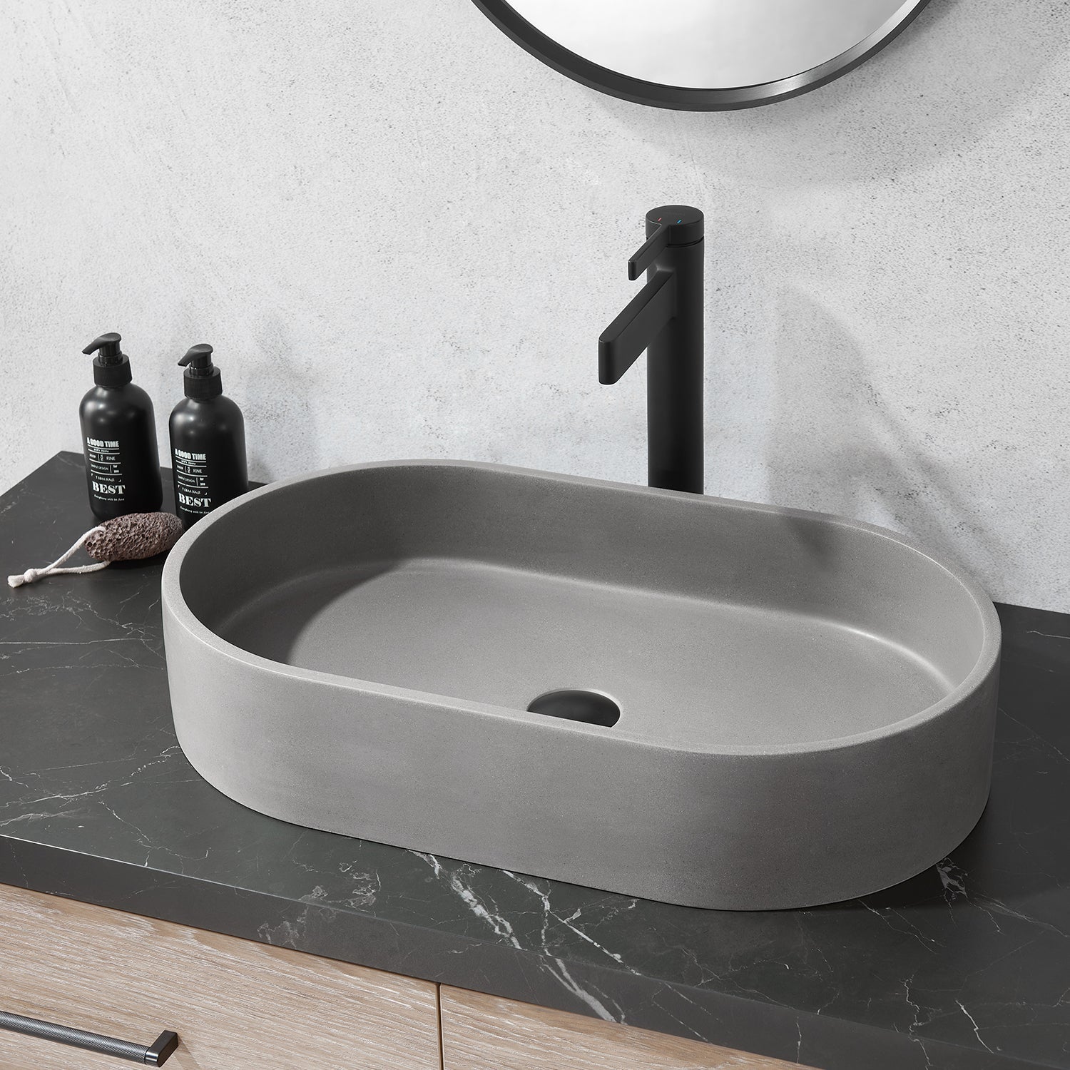 Eibar Grey Concrete Oval Vessel Bathroom Sink
