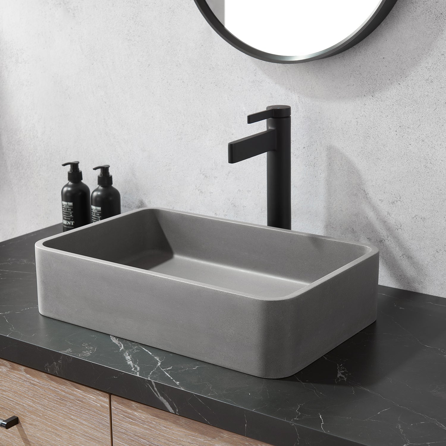 Avila Grey Concrete Rectangular Vessel Bathroom Sink