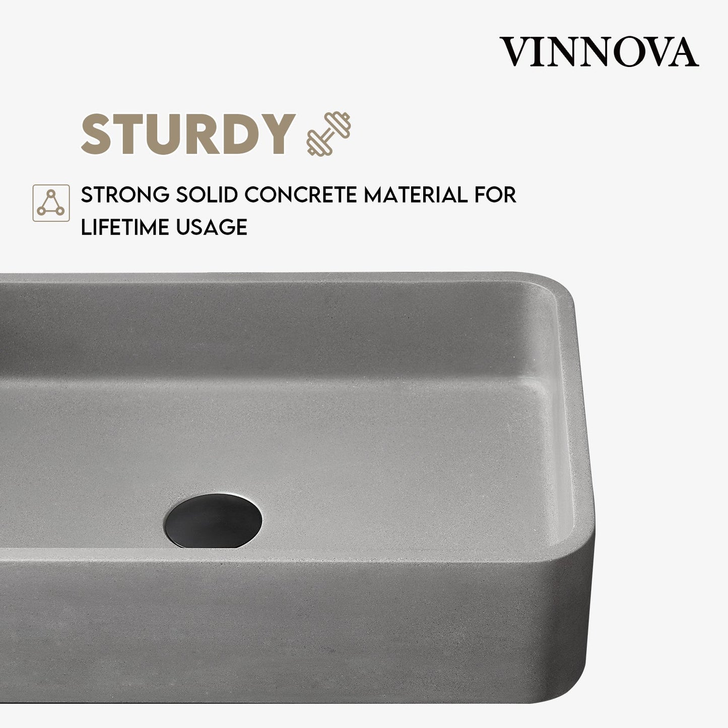 Avila Grey Concrete Rectangular Vessel Bathroom Sink