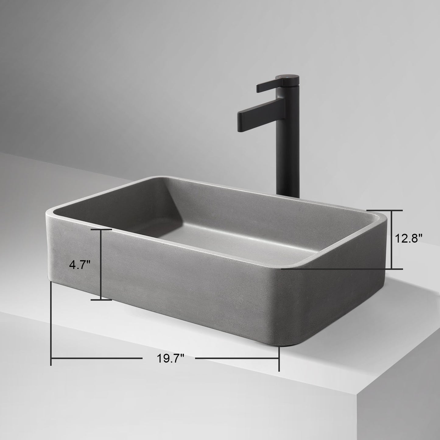 Avila Grey Concrete Rectangular Vessel Bathroom Sink