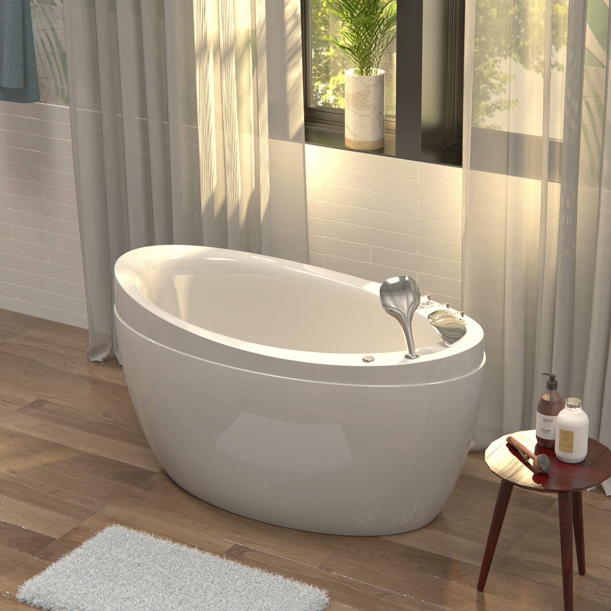 48" Freestanding Japanese-Style Air Massage Bathtub with Reversible Drain