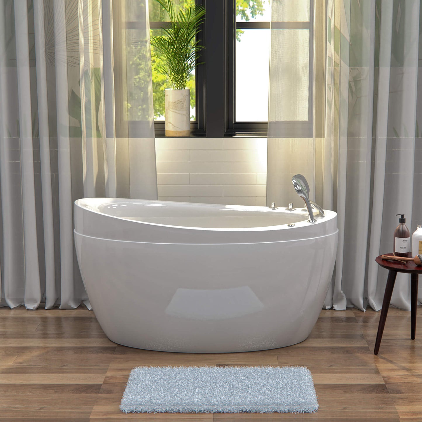 48" Freestanding Japanese-Style Air Massage Bathtub with Reversible Drain