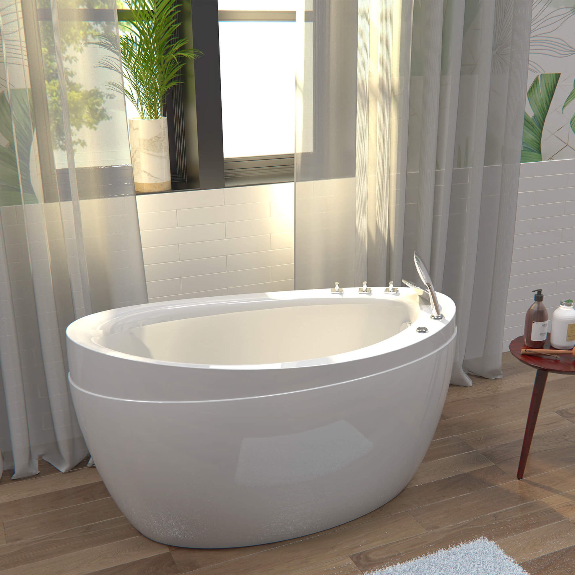 48" Freestanding Japanese-Style Air Massage Bathtub with Reversible Drain