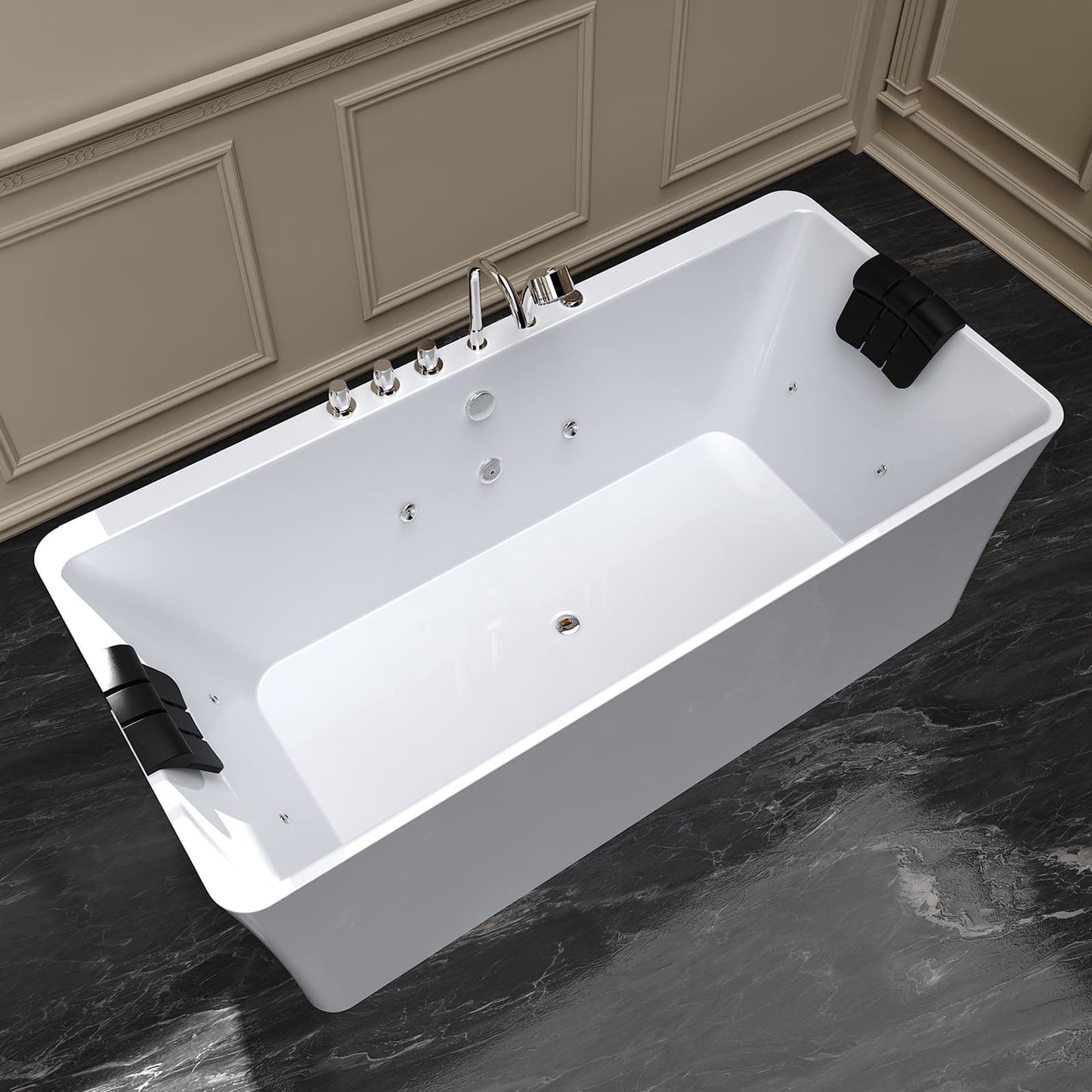 67" Freestanding Whirlpool Bathtub with Faucet and Center Drain