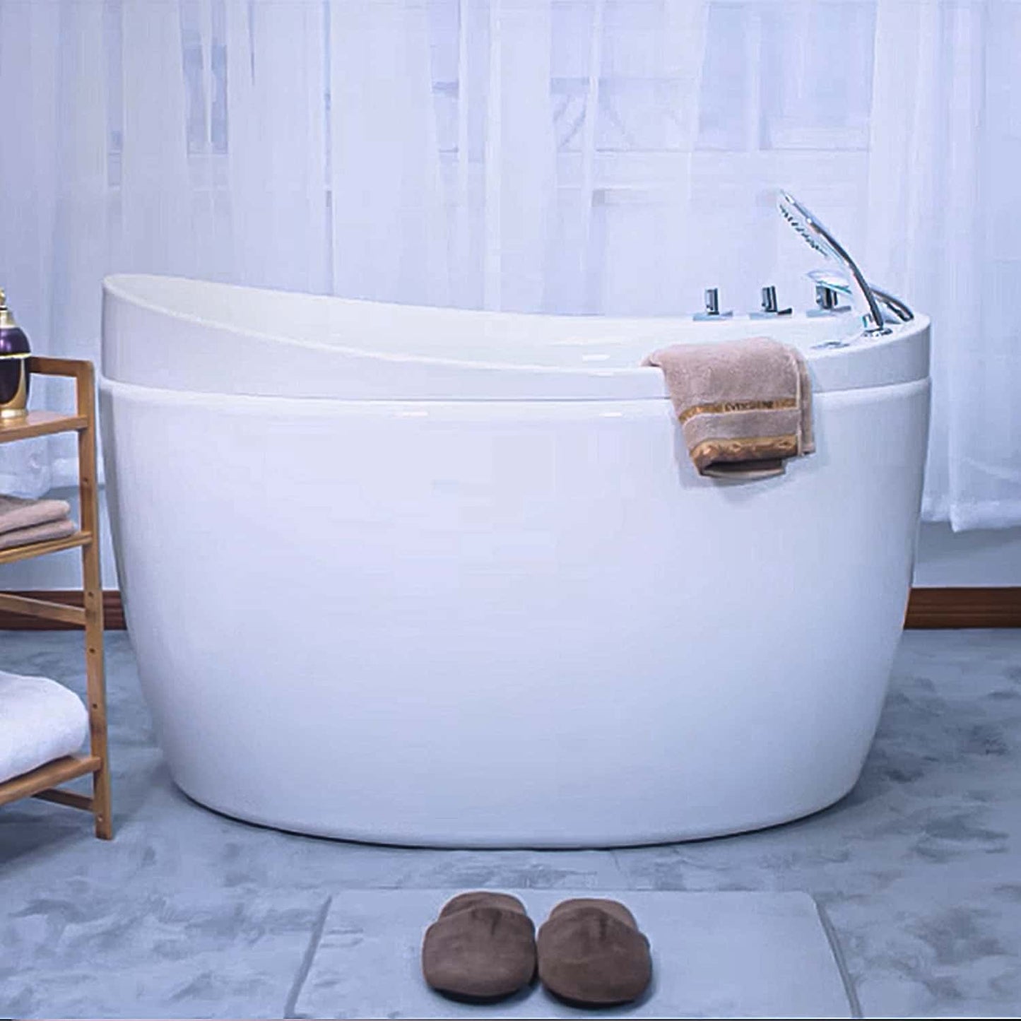 48" Freestanding Japanese-Style Air Massage Bathtub with Reversible Drain