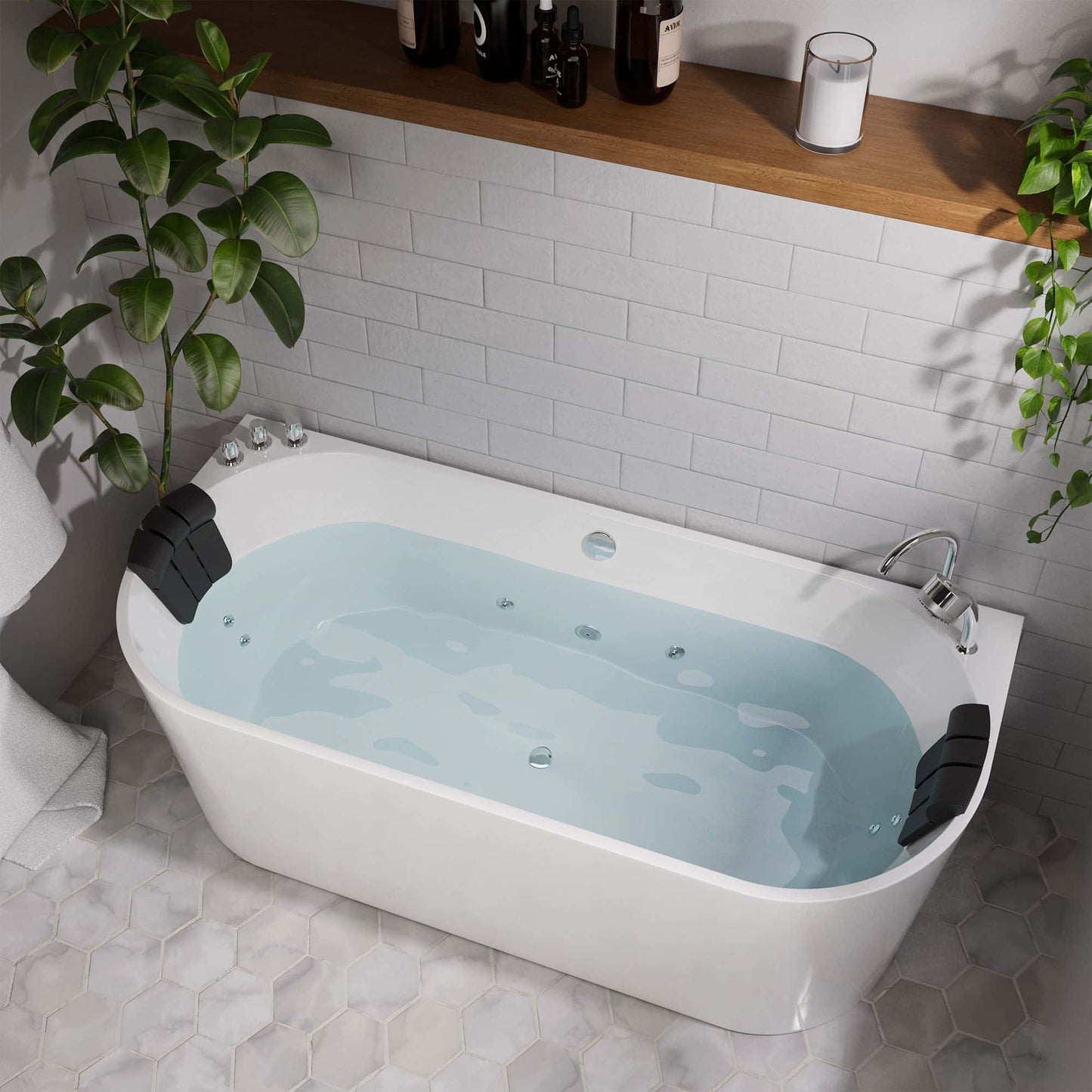 59" Freestanding Hydro Massage Whirlpool Bathtub with Center Drain