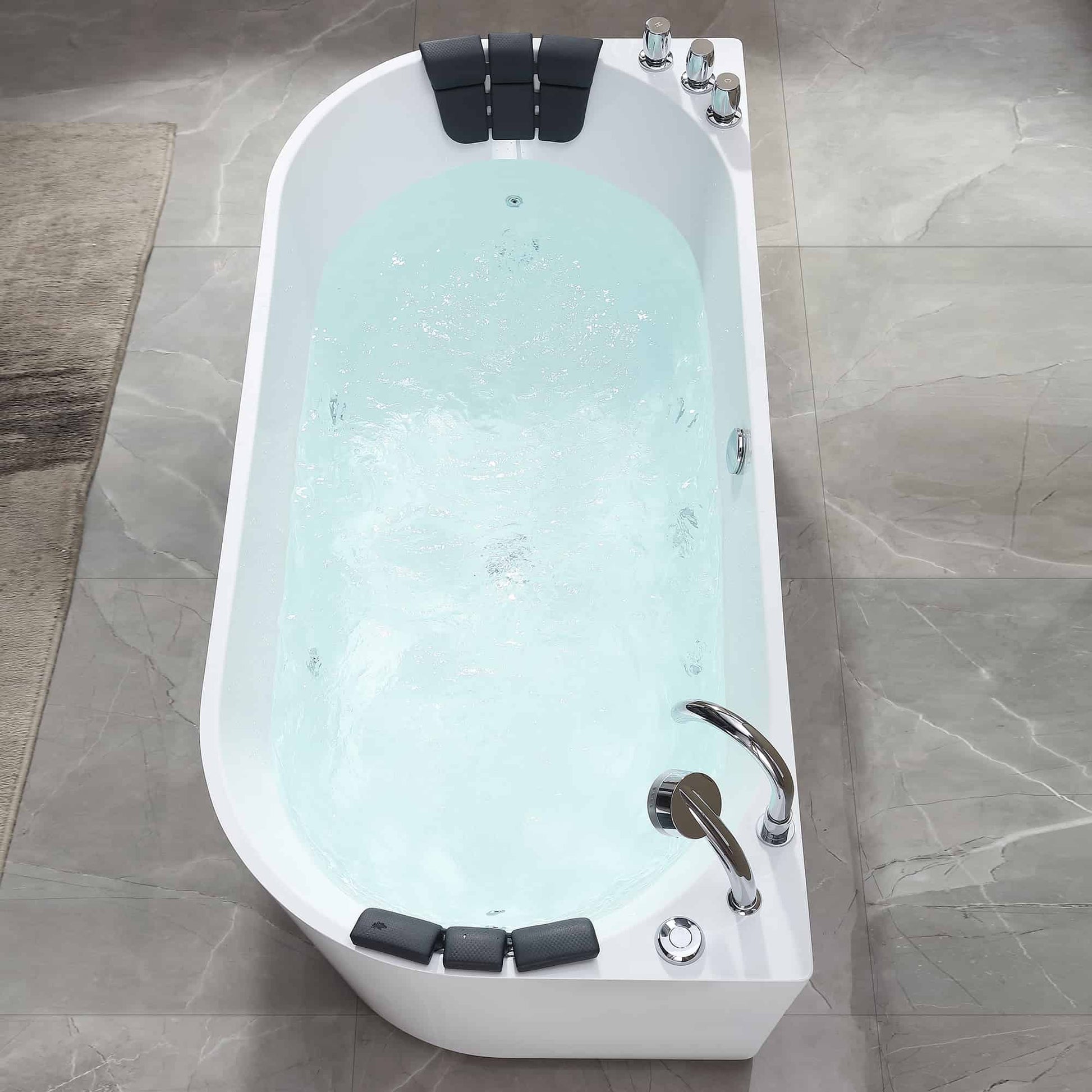 59" Freestanding Hydro Massage Whirlpool Bathtub with Center Drain