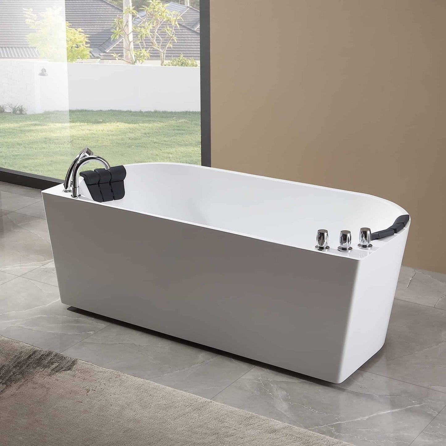 59" Freestanding Hydro Massage Whirlpool Bathtub with Center Drain