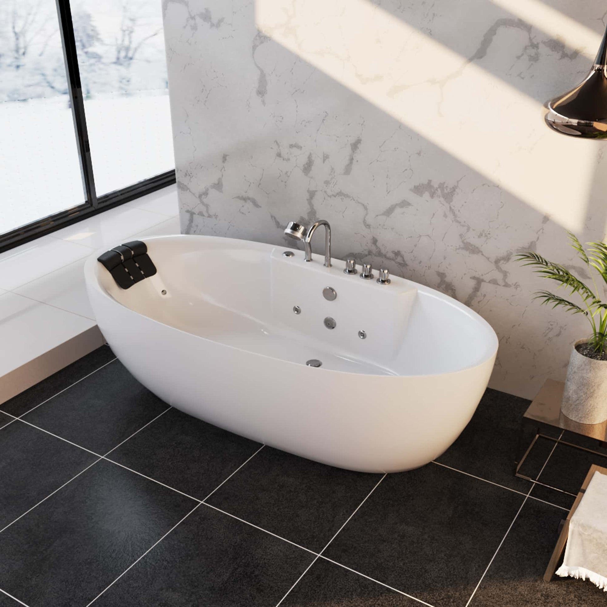 59" Acrylic Freestanding Whirlpool Bathtub with Center Drain