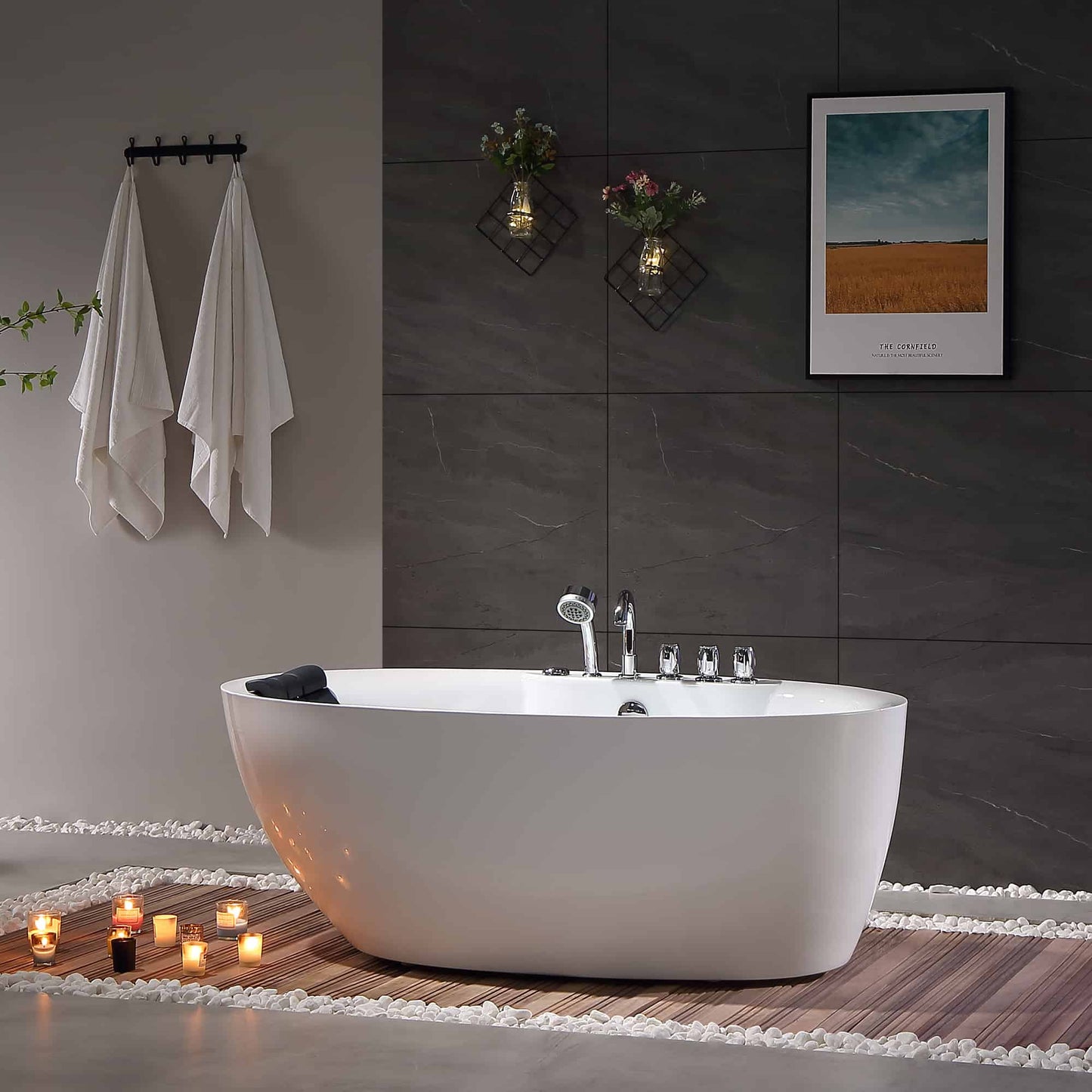 59" Acrylic Freestanding Whirlpool Bathtub with Center Drain