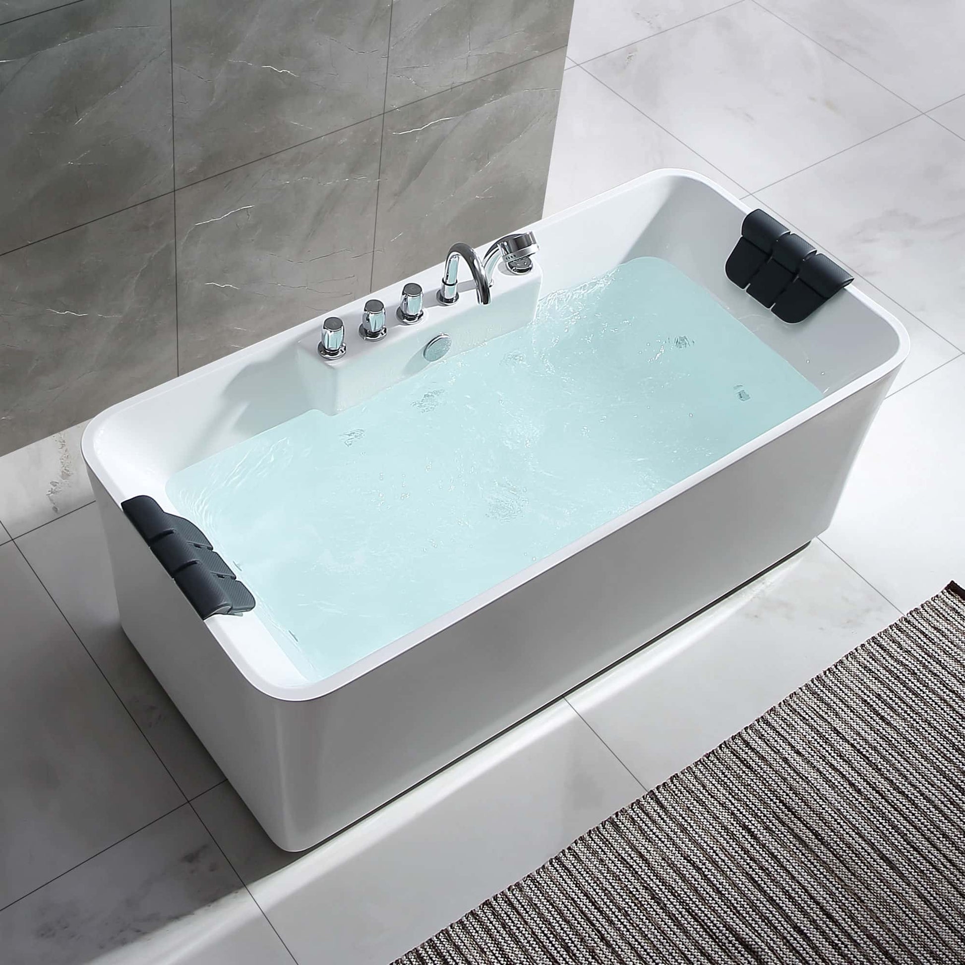 59" Freestanding Rectangle Whirlpool Bathtub with Center Drain