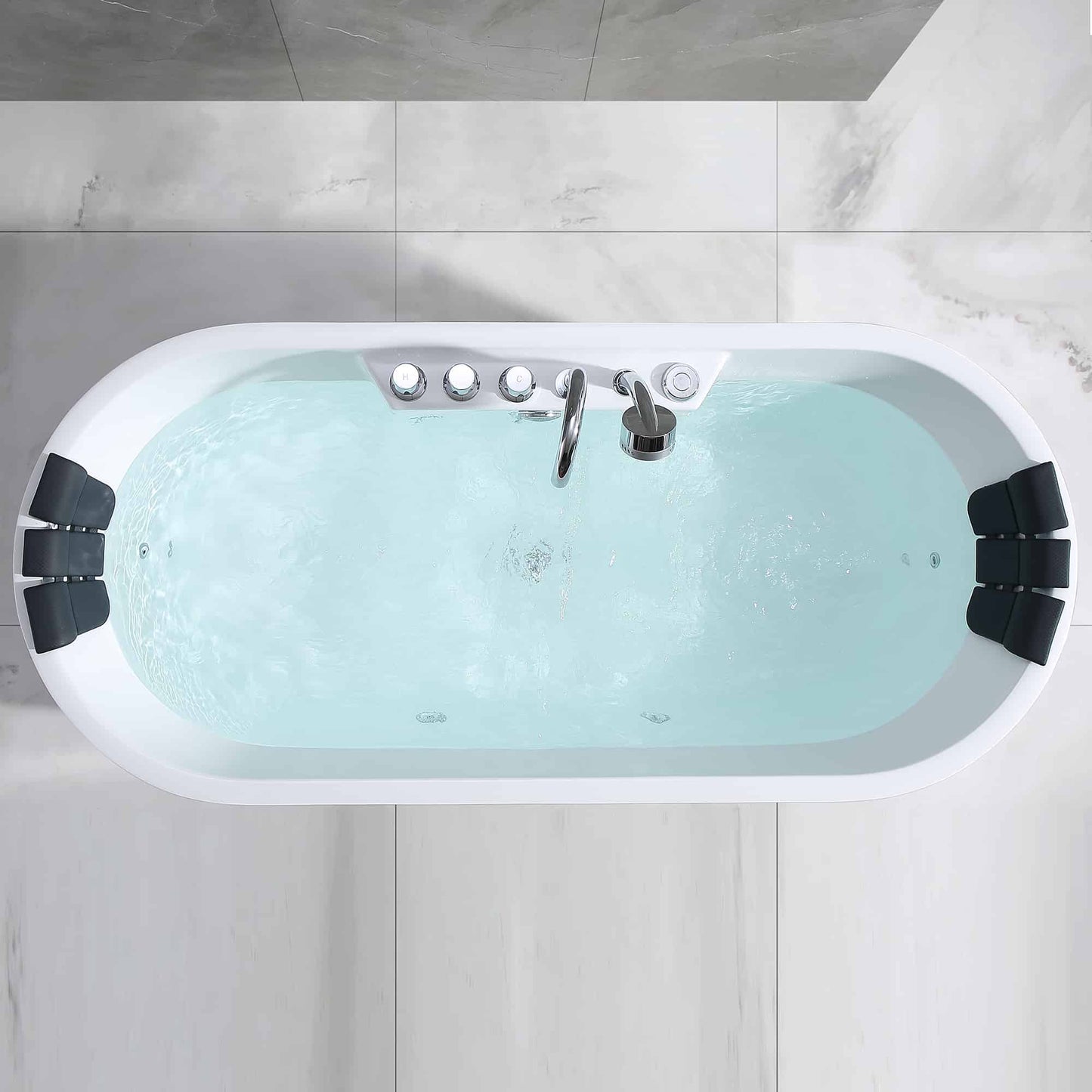 67" Freestanding Oval Whirlpool Bathtub with Center Drain