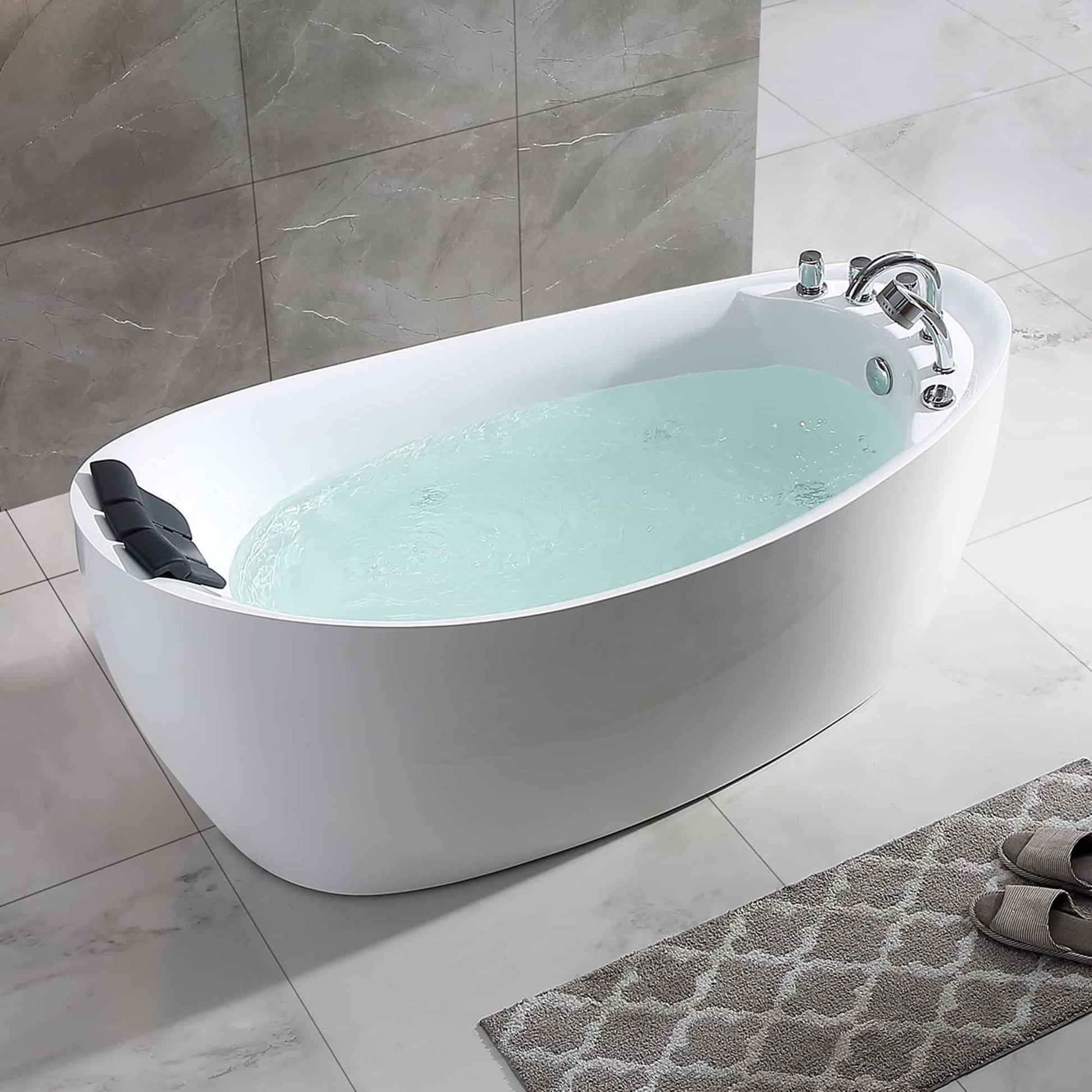 67" Freestanding Hydro Massage Whirlpool Bathtub with Reversible Drain