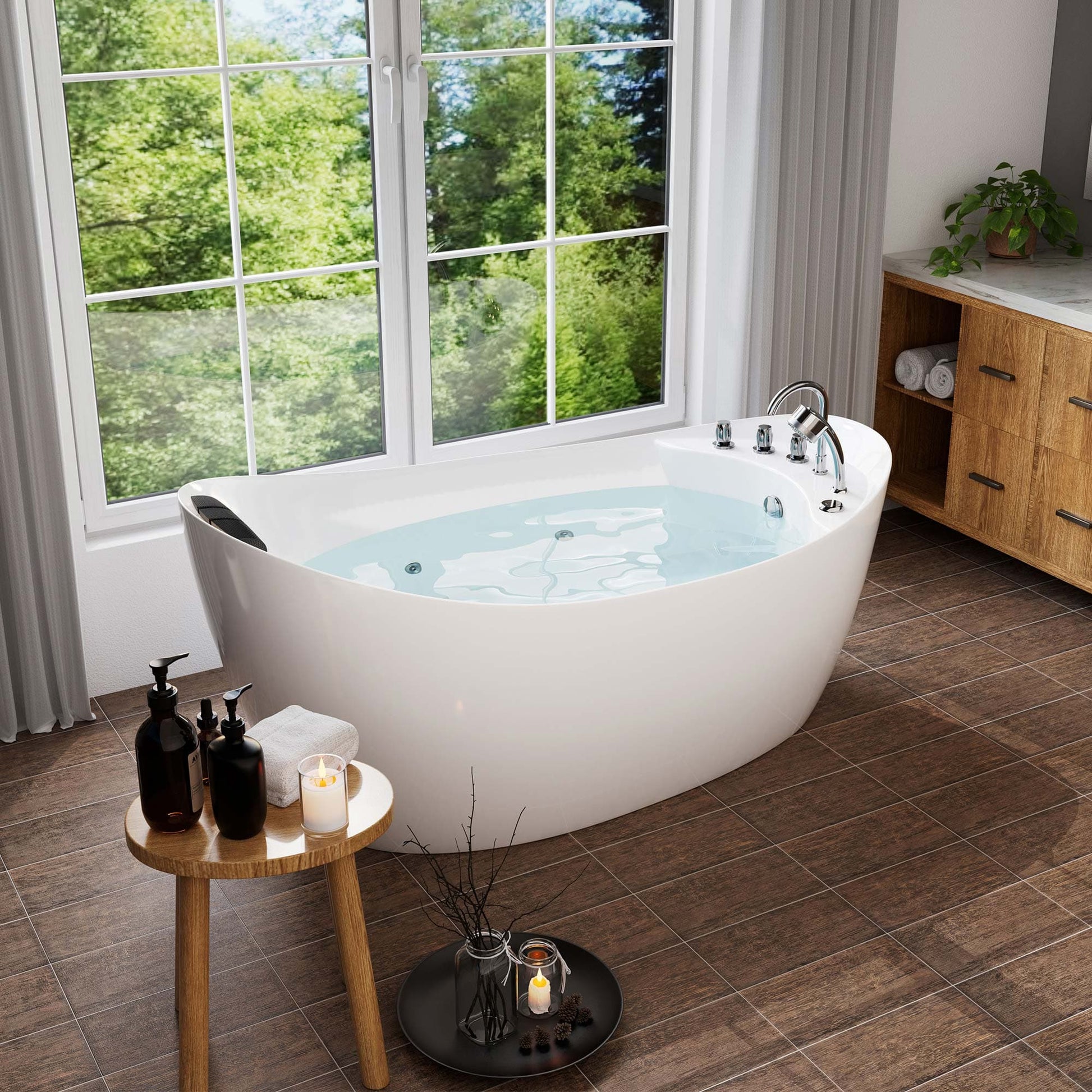 67" Freestanding Hydro Massage Whirlpool Bathtub with Reversible Drain