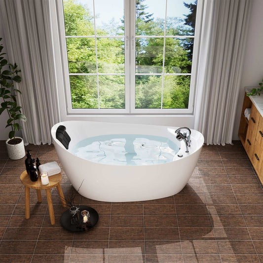 67" Freestanding Hydro Massage Whirlpool Bathtub with Reversible Drain