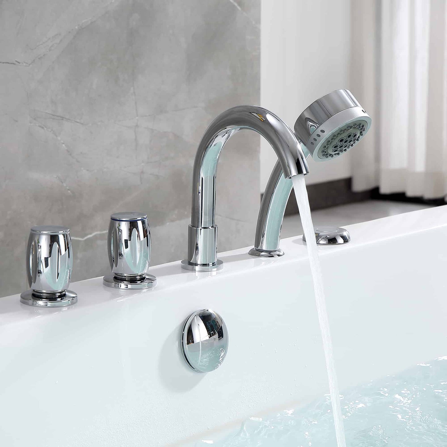 67" Freestanding Whirlpool Bathtub with Faucet and Center Drain