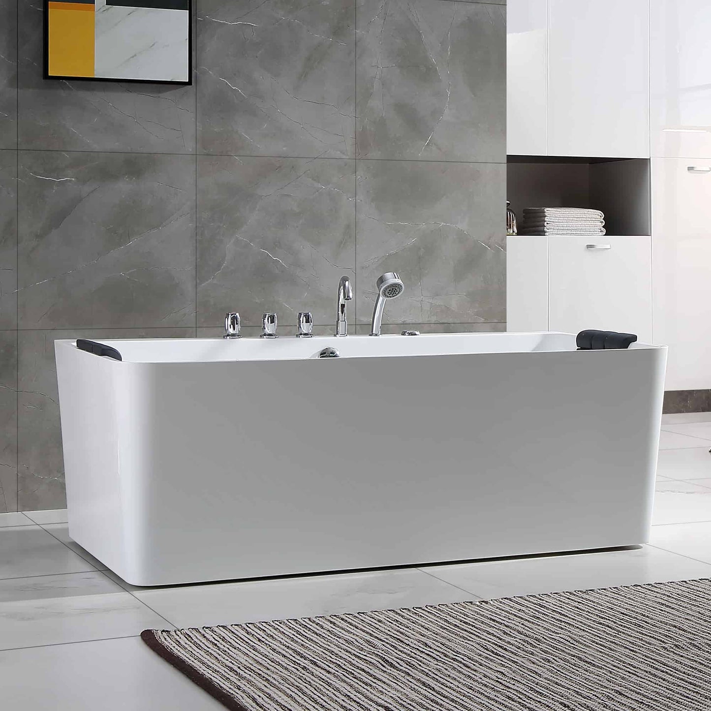 67" Freestanding Whirlpool Bathtub with Faucet and Center Drain