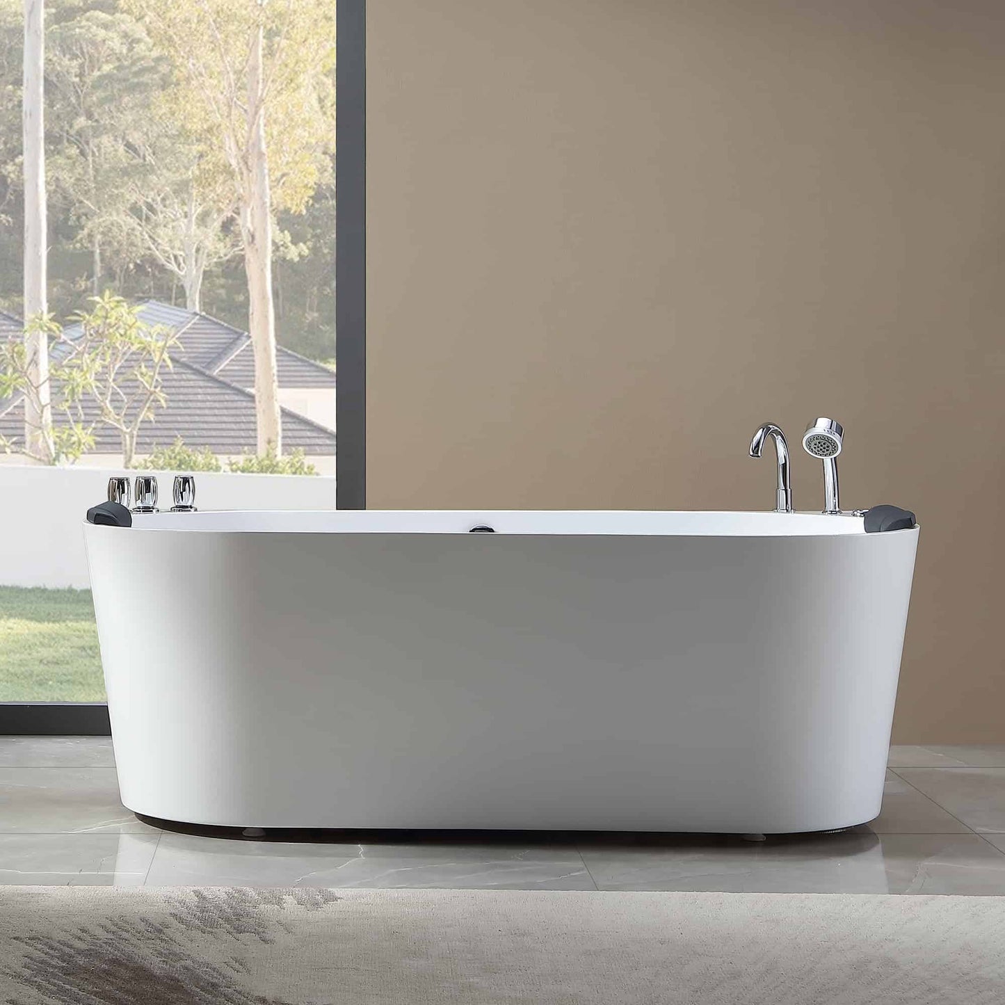 67" Freestanding Hydro Massage Whirlpool Bathtub with Center Drain