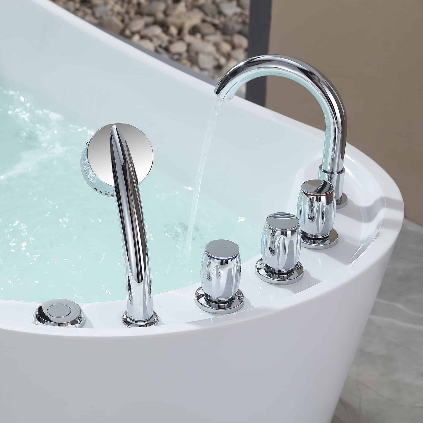 67" Freestanding Whirlpool Tub with Faucet and Reversible Drain