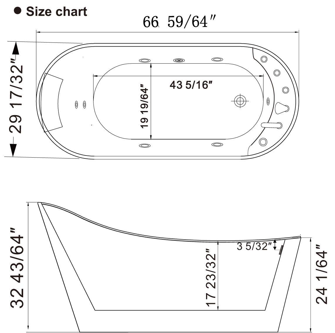 67" Freestanding Whirlpool Tub with Faucet and Reversible Drain