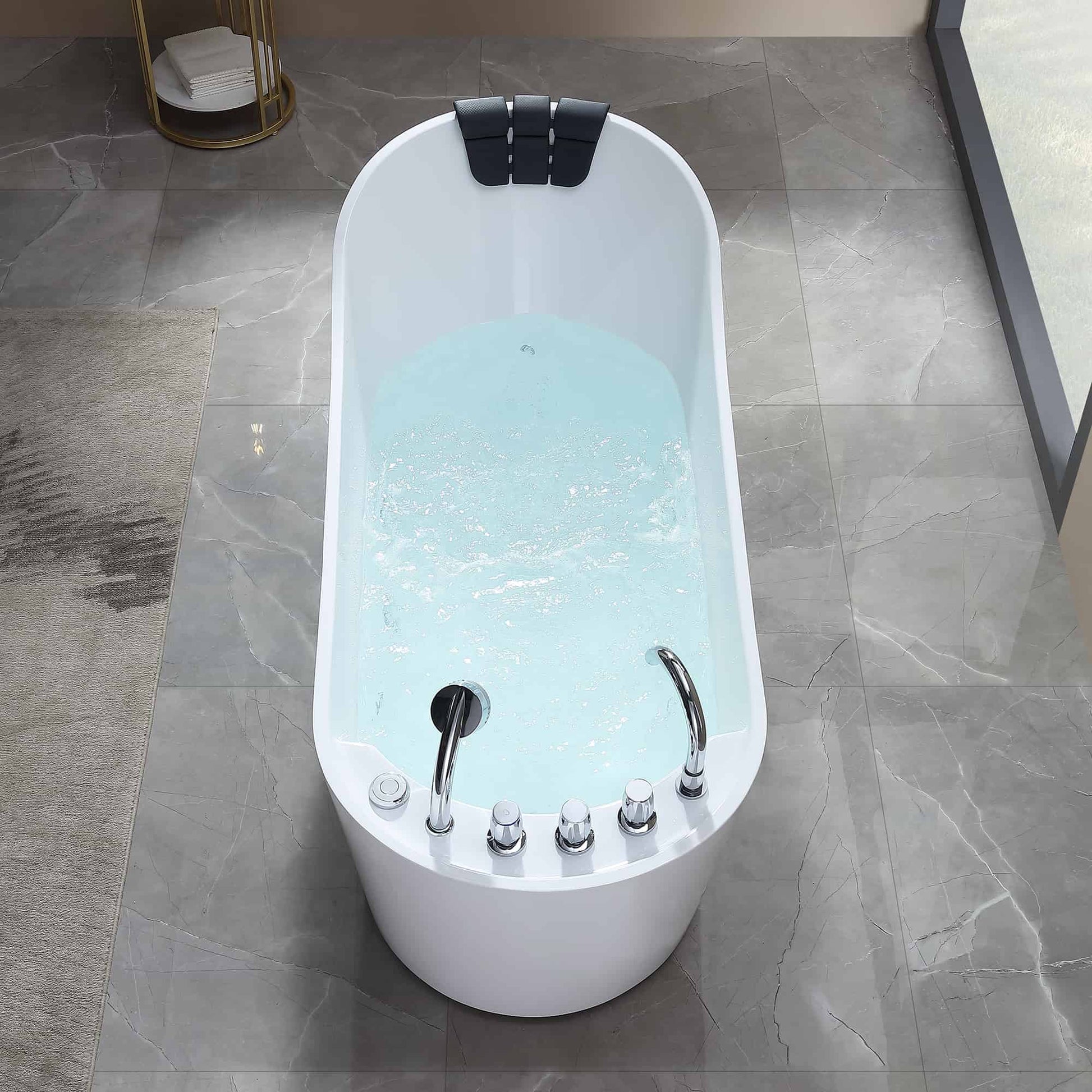 67" Freestanding Whirlpool Tub with Faucet and Reversible Drain