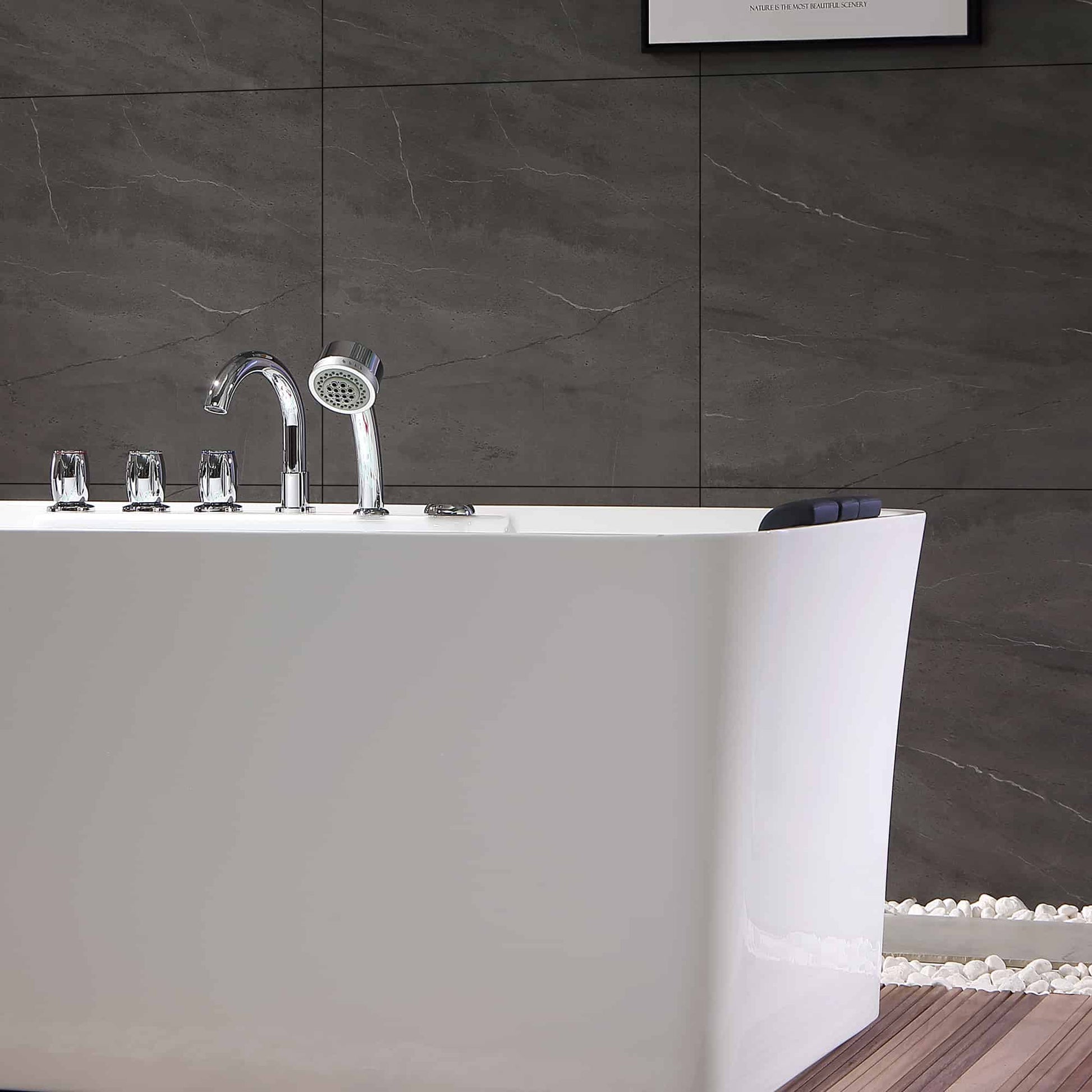67" Freestanding Rectangle Whirlpool Bathtub with Center Drain