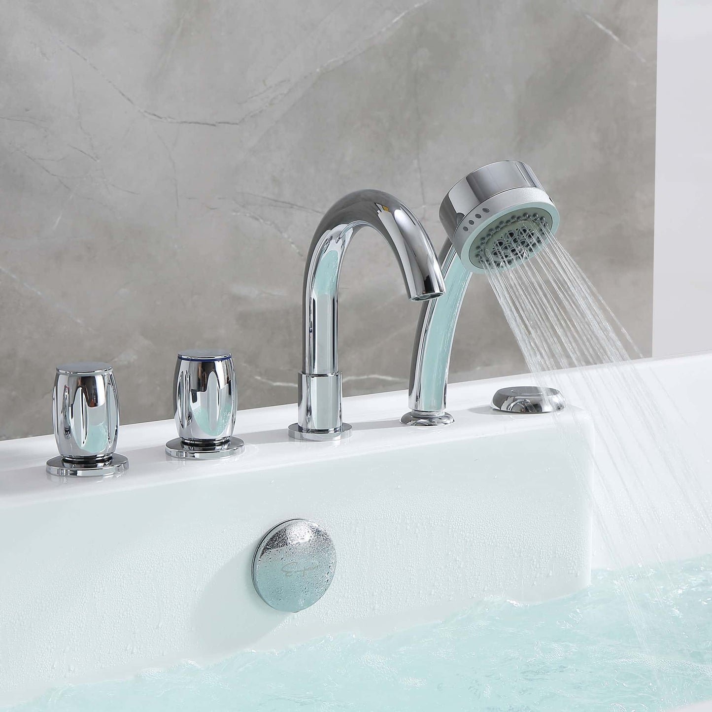 67" Freestanding Rectangle Whirlpool Bathtub with Center Drain