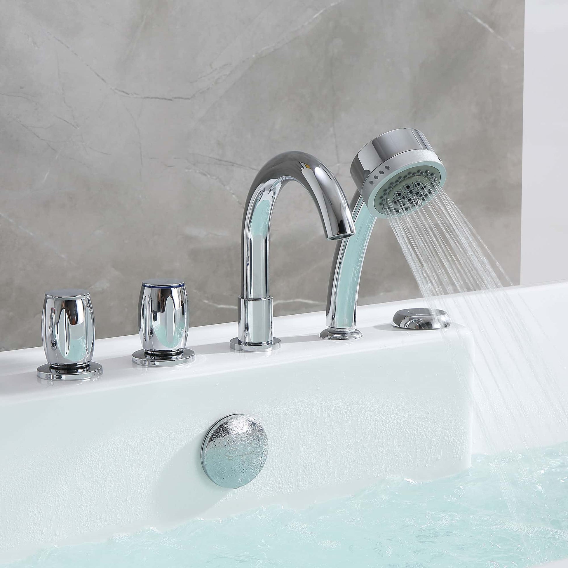 67" Freestanding Rectangle Whirlpool Bathtub with Center Drain