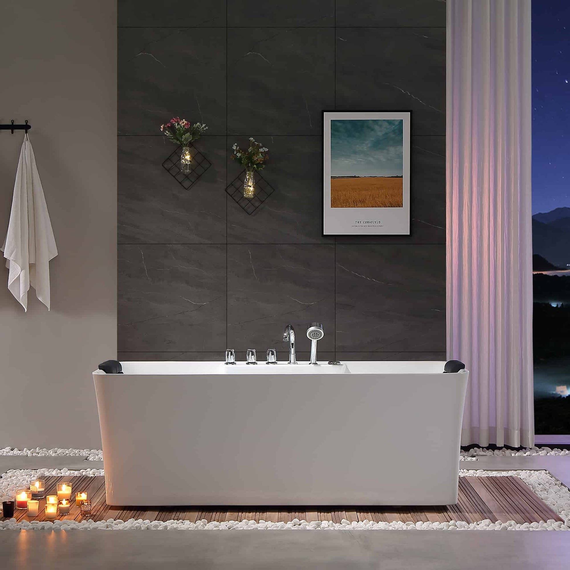 67" Freestanding Rectangle Whirlpool Bathtub with Center Drain