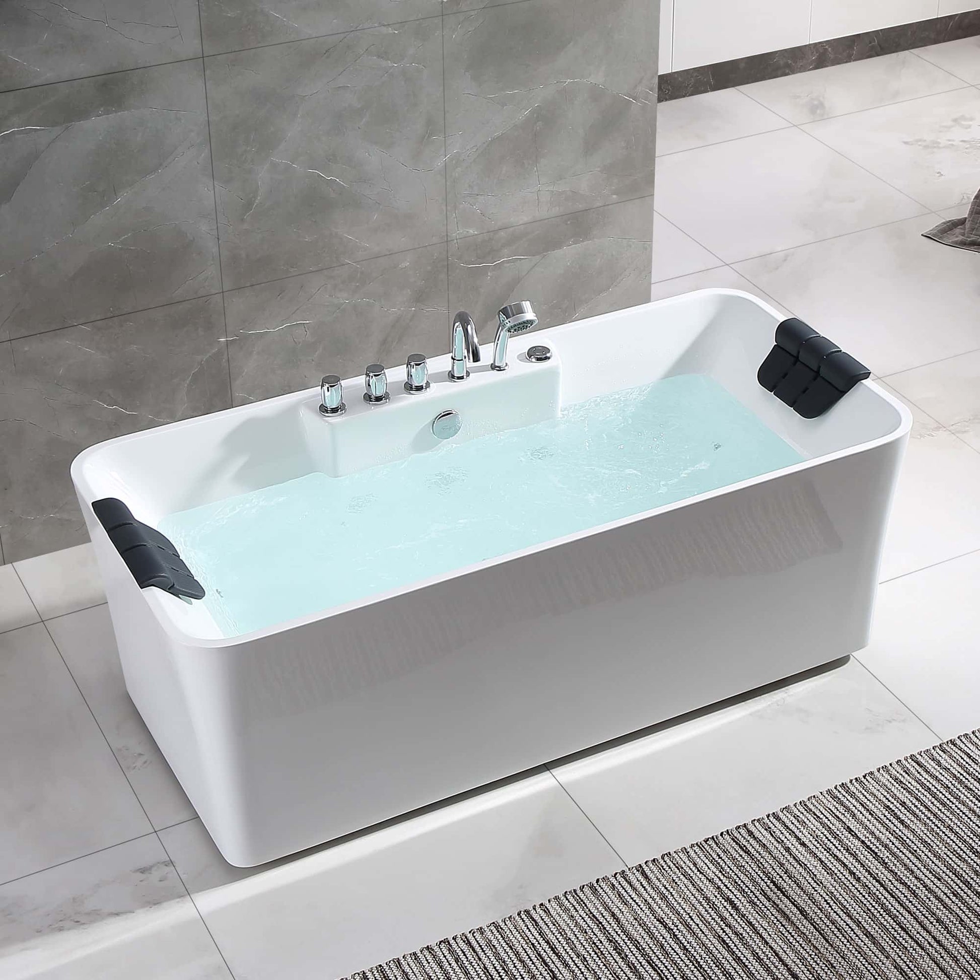 67" Freestanding Rectangle Whirlpool Bathtub with Center Drain